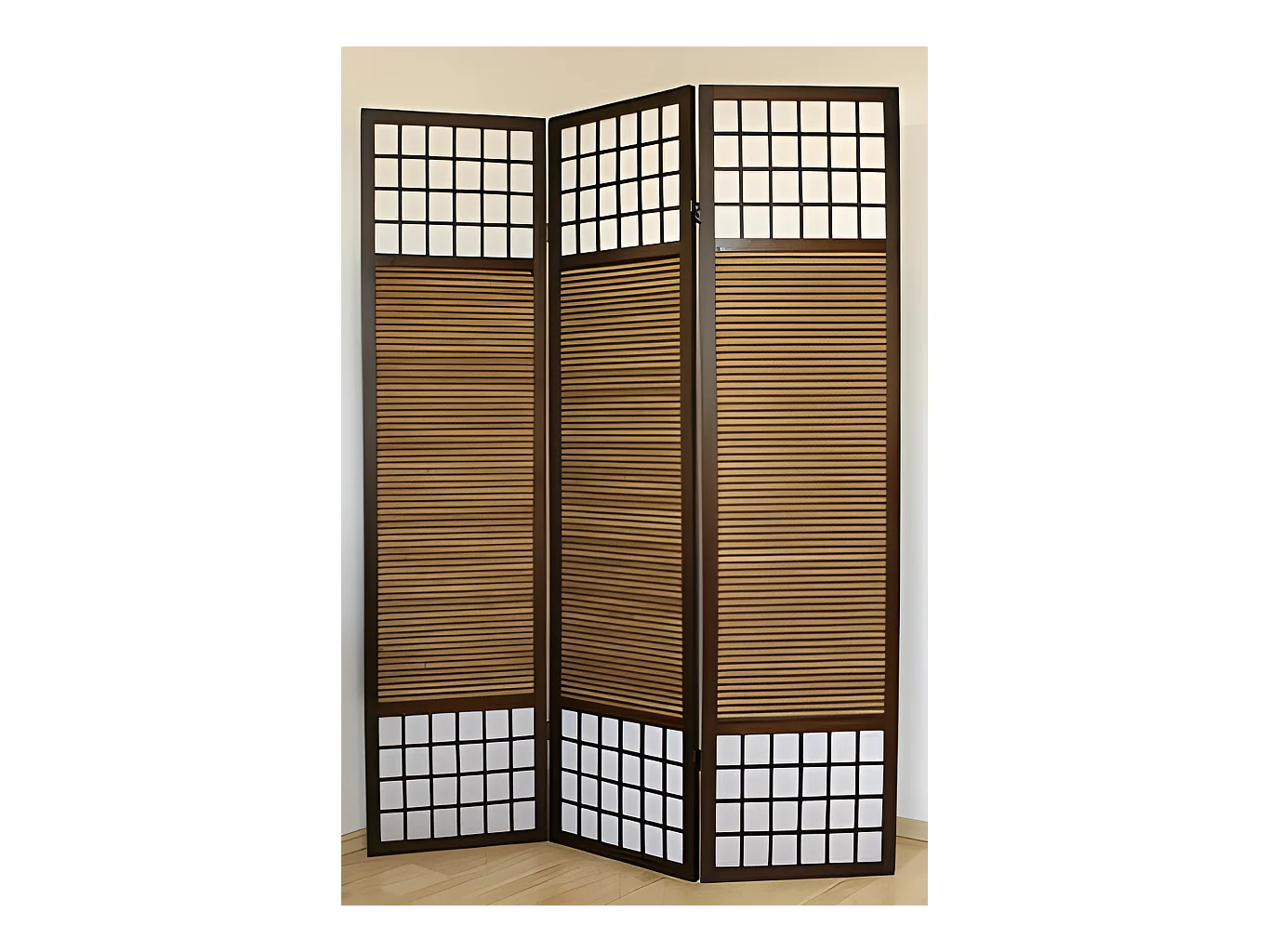 Paravent 3 panneaux marron bois marron 132 x 2.2 x 175 cm PAR06009