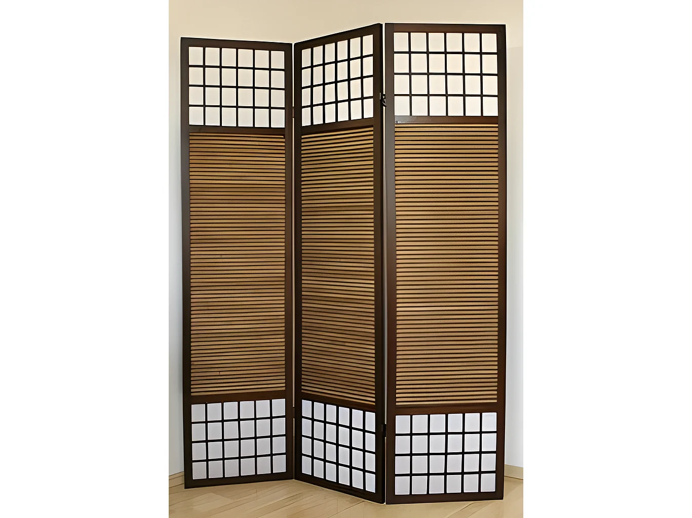 Paravent 3 panneaux marron bois marron 132 x 2.2 x 175 cm PAR06009
