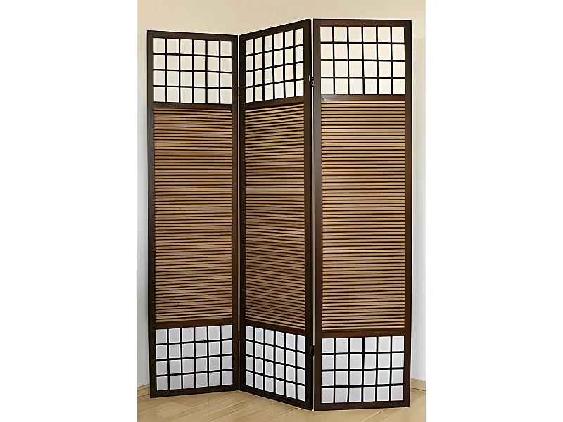 Paravent 3 panneaux marron bois marron 132 x 2.2 x 175 cm PAR06009