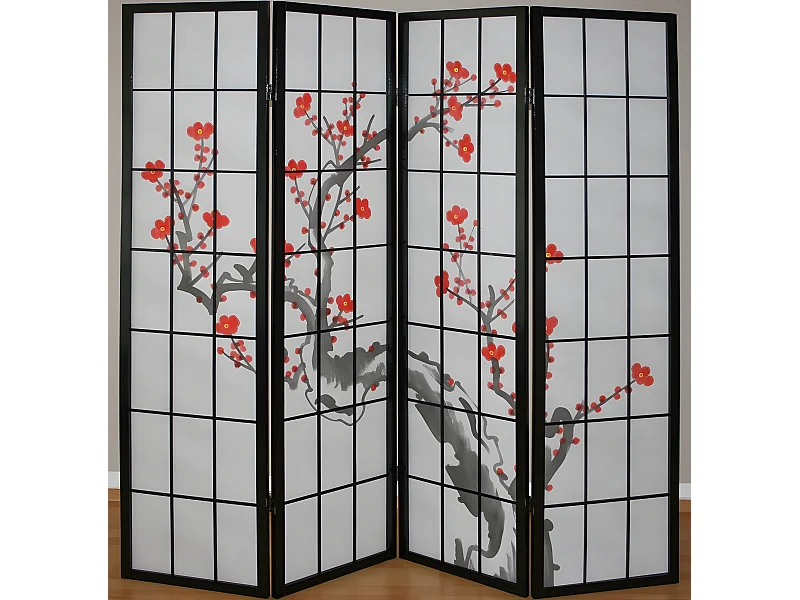 Paravent 4 panneaux japonais bois marron 175 x 2.2 x 175 cm PAR06014