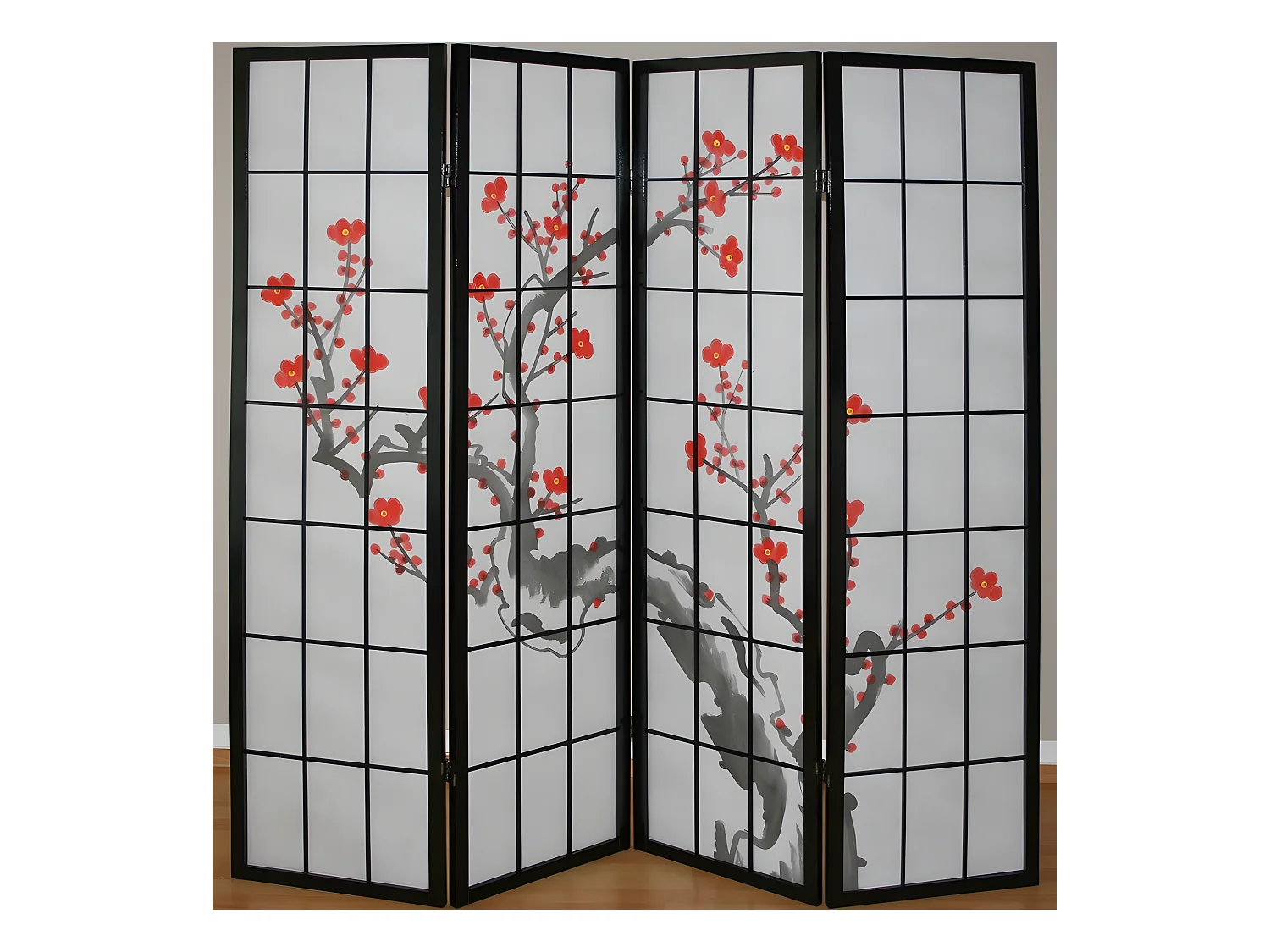 Paravent 4 panneaux japonais bois marron 175 x 2.2 x 175 cm PAR06014