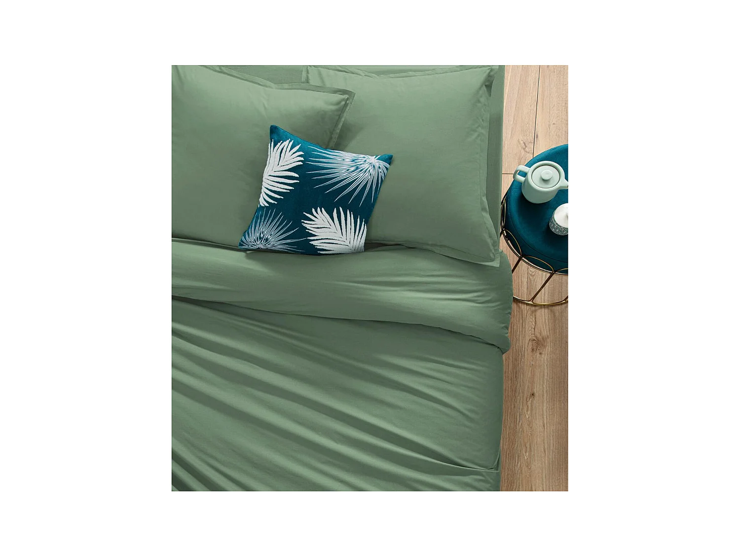 Housse de couette 1 Personne en Coton Vert céladon 140 x 200 cm