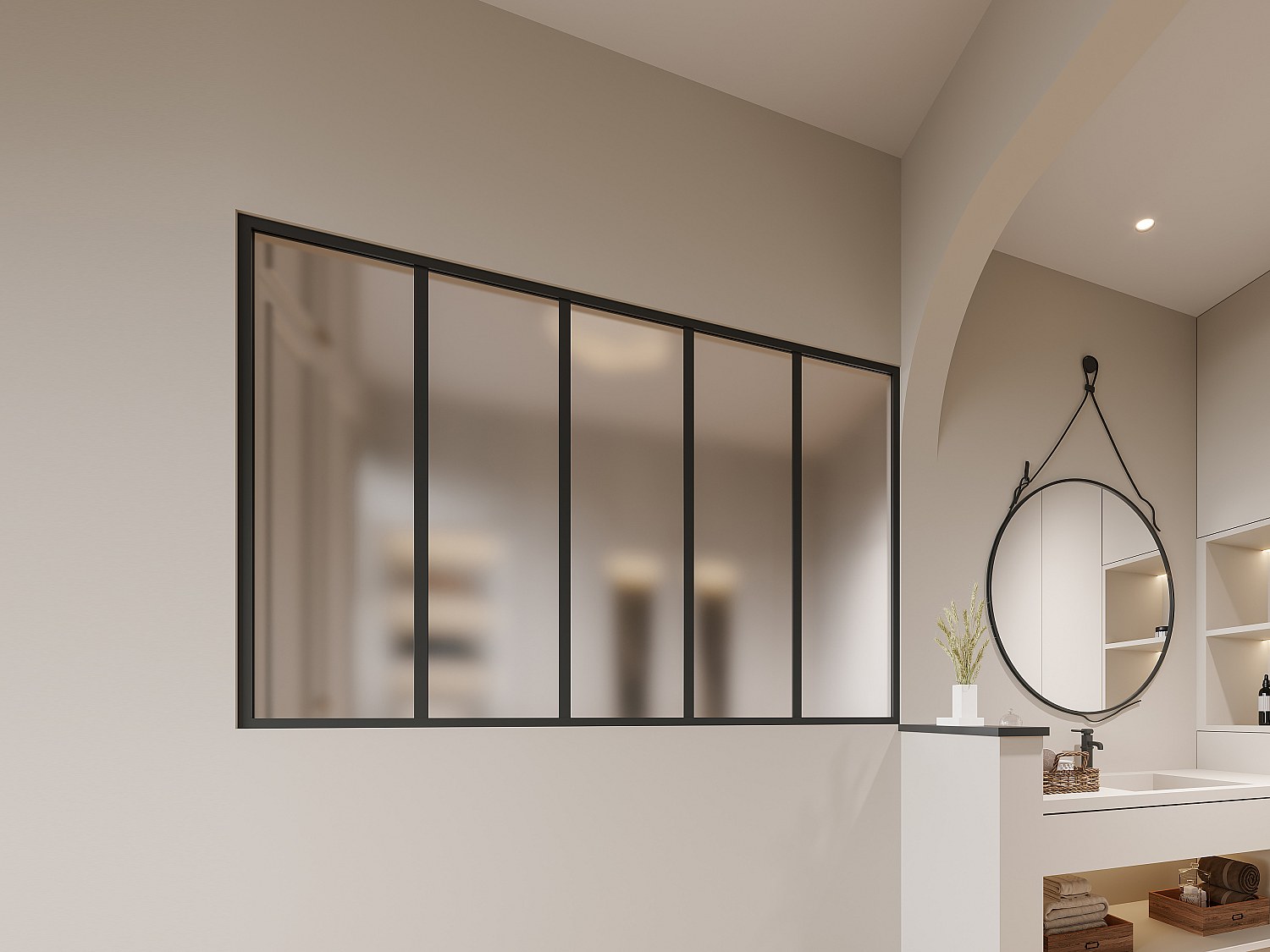Vente-unique Atelier-Glaswand - 150 X 105 Cm - Thermolackiertes Aluminium & Mattiertes Glas - Schwarz - Bayview