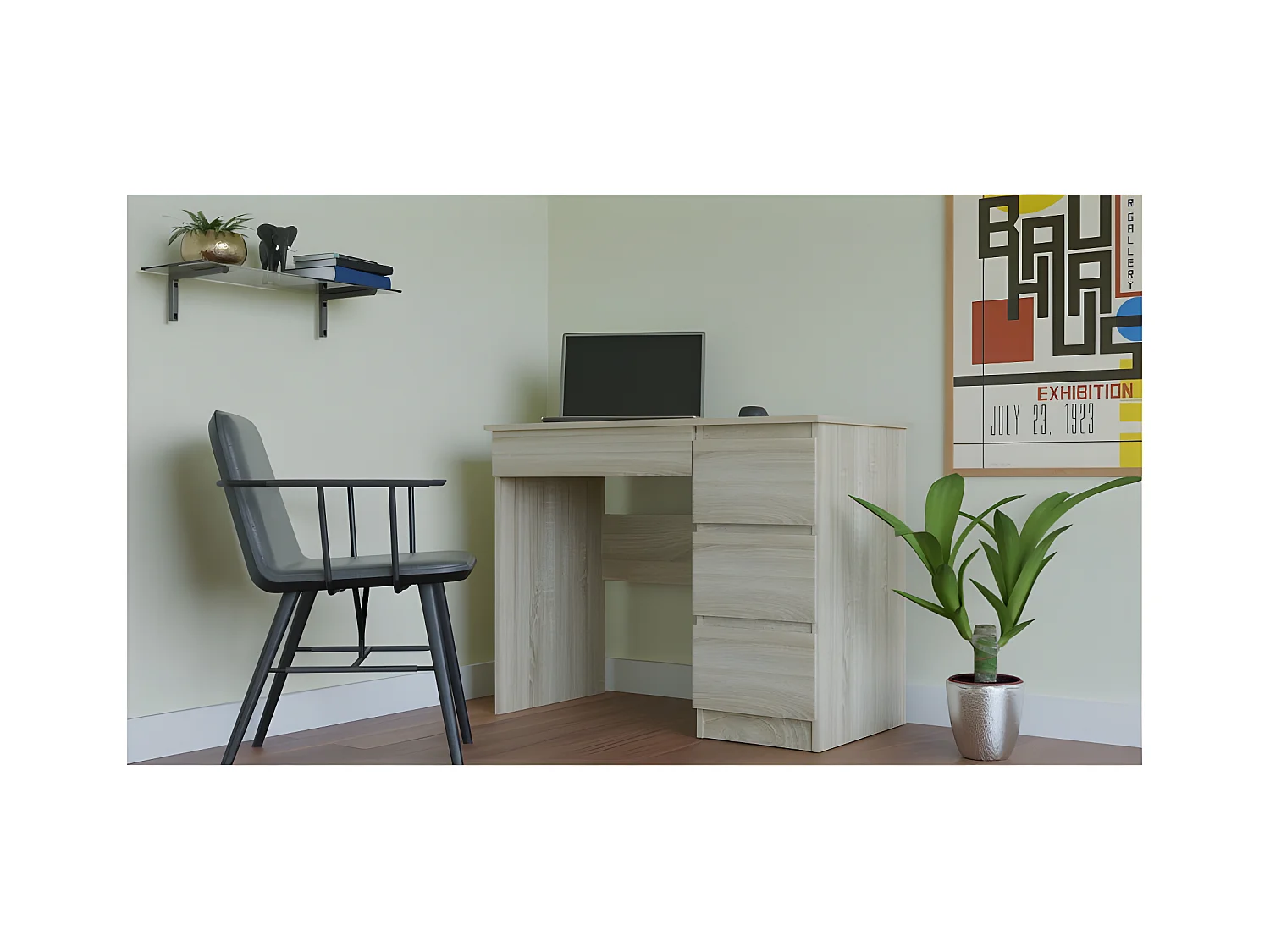 MESO - Escritorio recto estilo moderno oficina/dormitorio juvenil - 98x51x76 cm - 4 cajones