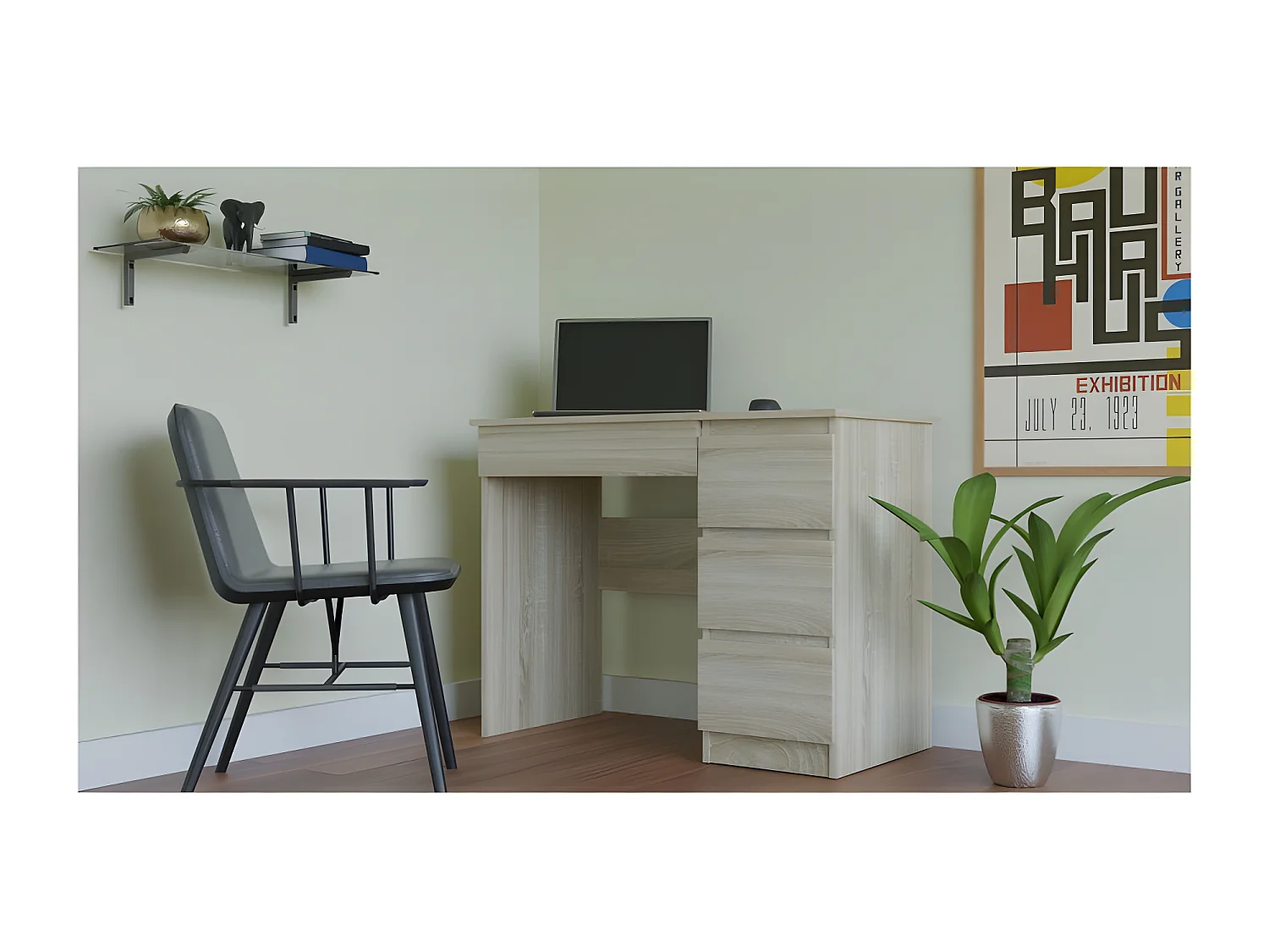 MESO - Escritorio recto estilo moderno oficina/dormitorio juvenil - 98x51x76 cm - 4 cajones