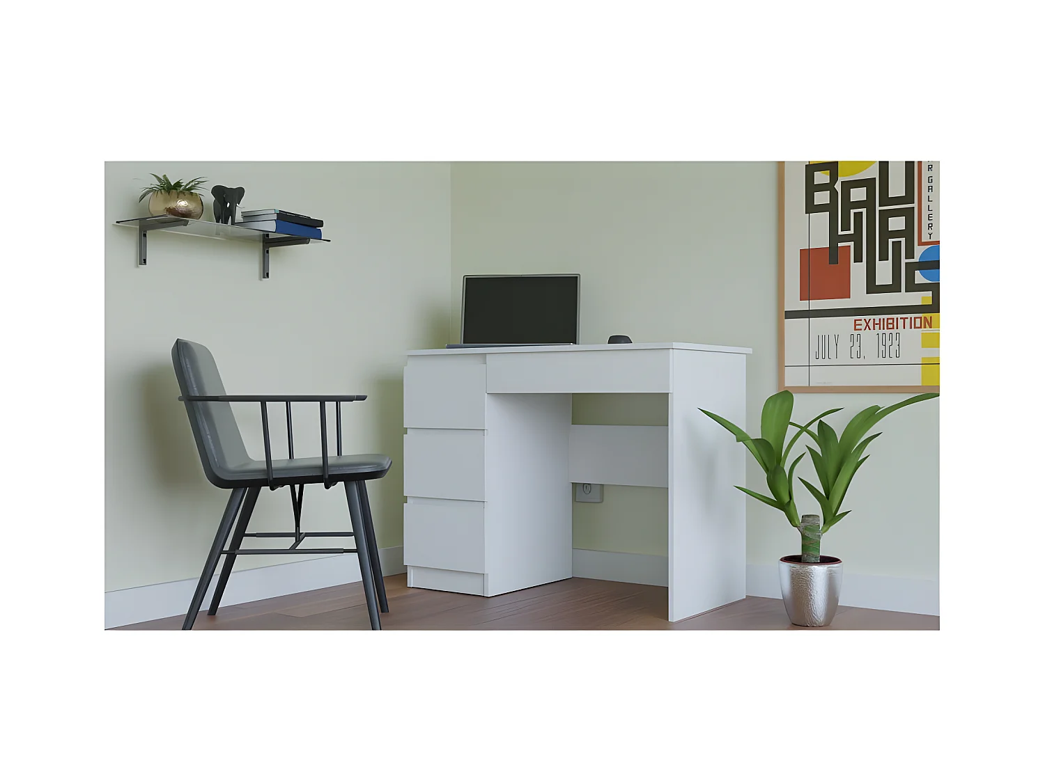 MESO - Bureau gauche style moderne bureau/chambre d'ado - 98x51x76 - 4 tiroirs