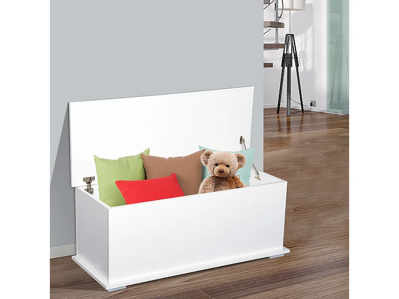 Coffre malle de rangement coffre à jouets dim. 100L x 40l x 40H cm panneaux particules blanc