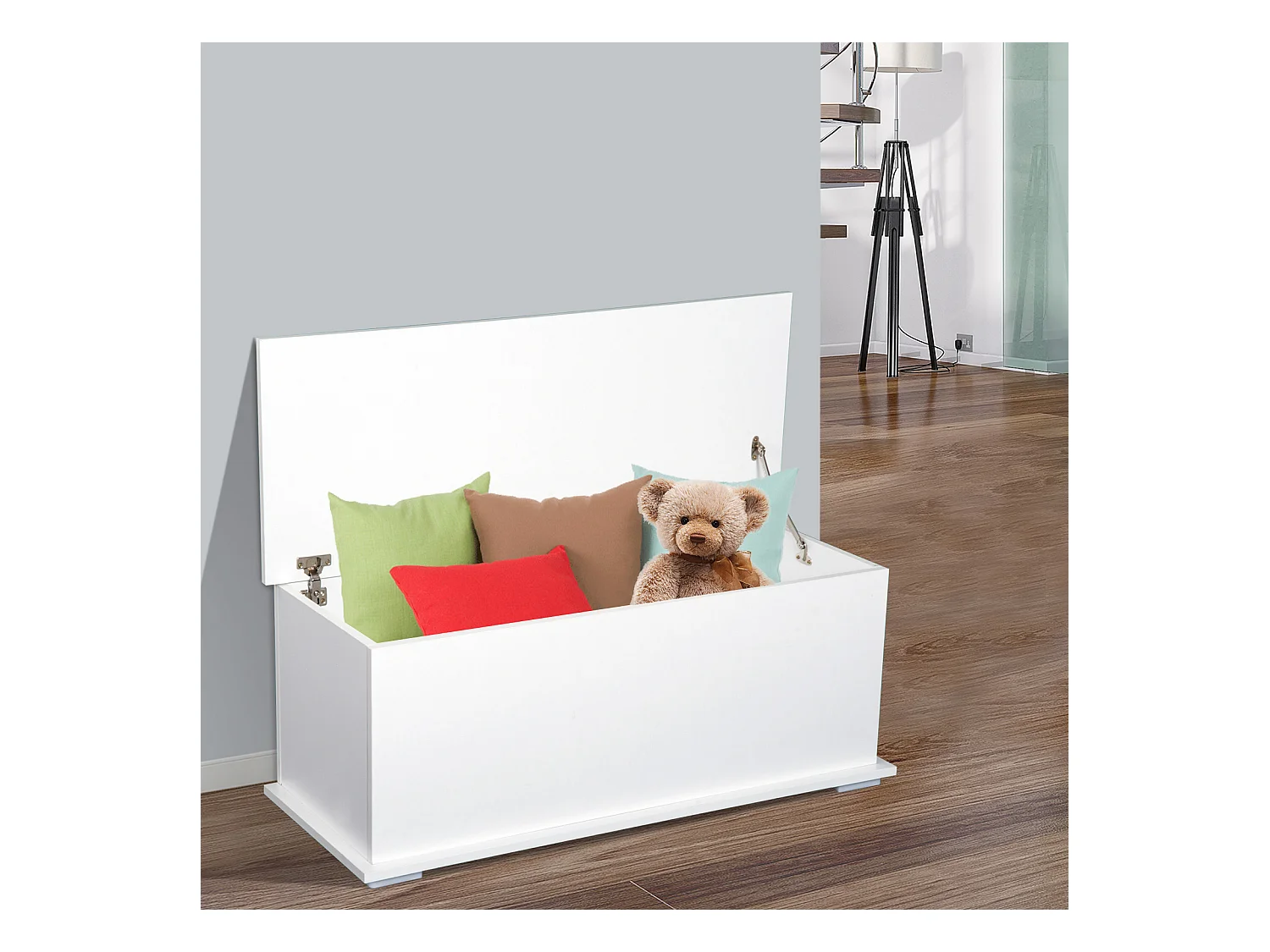Coffre malle de rangement coffre à jouets dim. 100L x 40l x 40H cm panneaux particules blanc