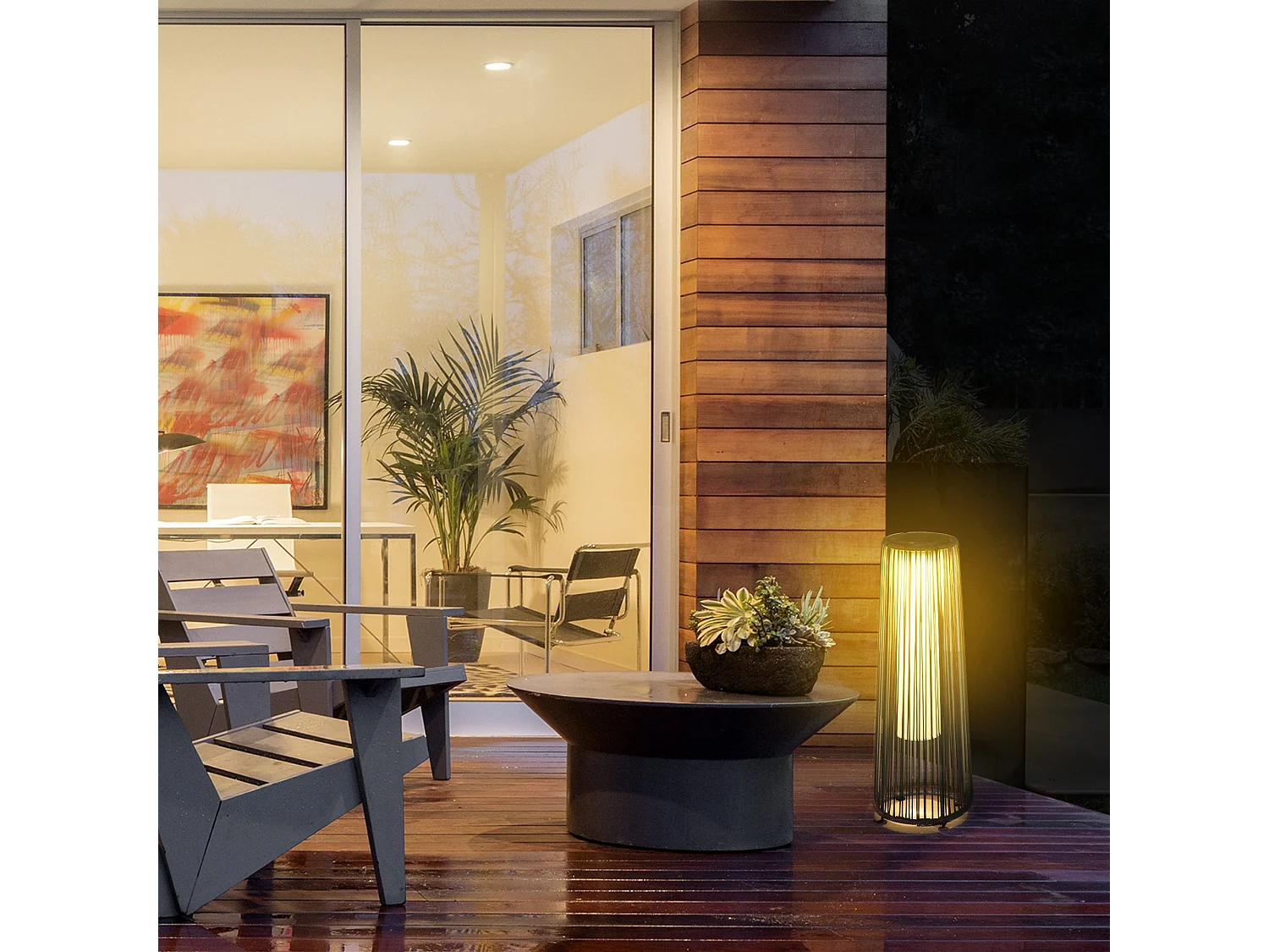 Lampadaire LED de jardin style colonial dim. Ø 21,5 x 61H cm résine tressée filaire chocolat