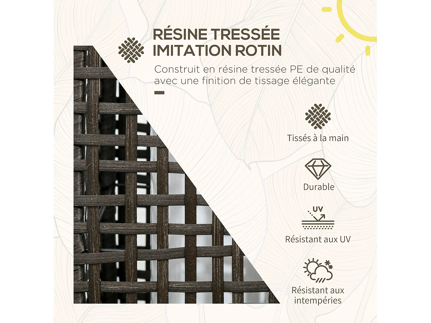 Lampadaire LED solaire de jardin style colonial dim. 21L x 21l x 78H cm résine tressée filaire grise