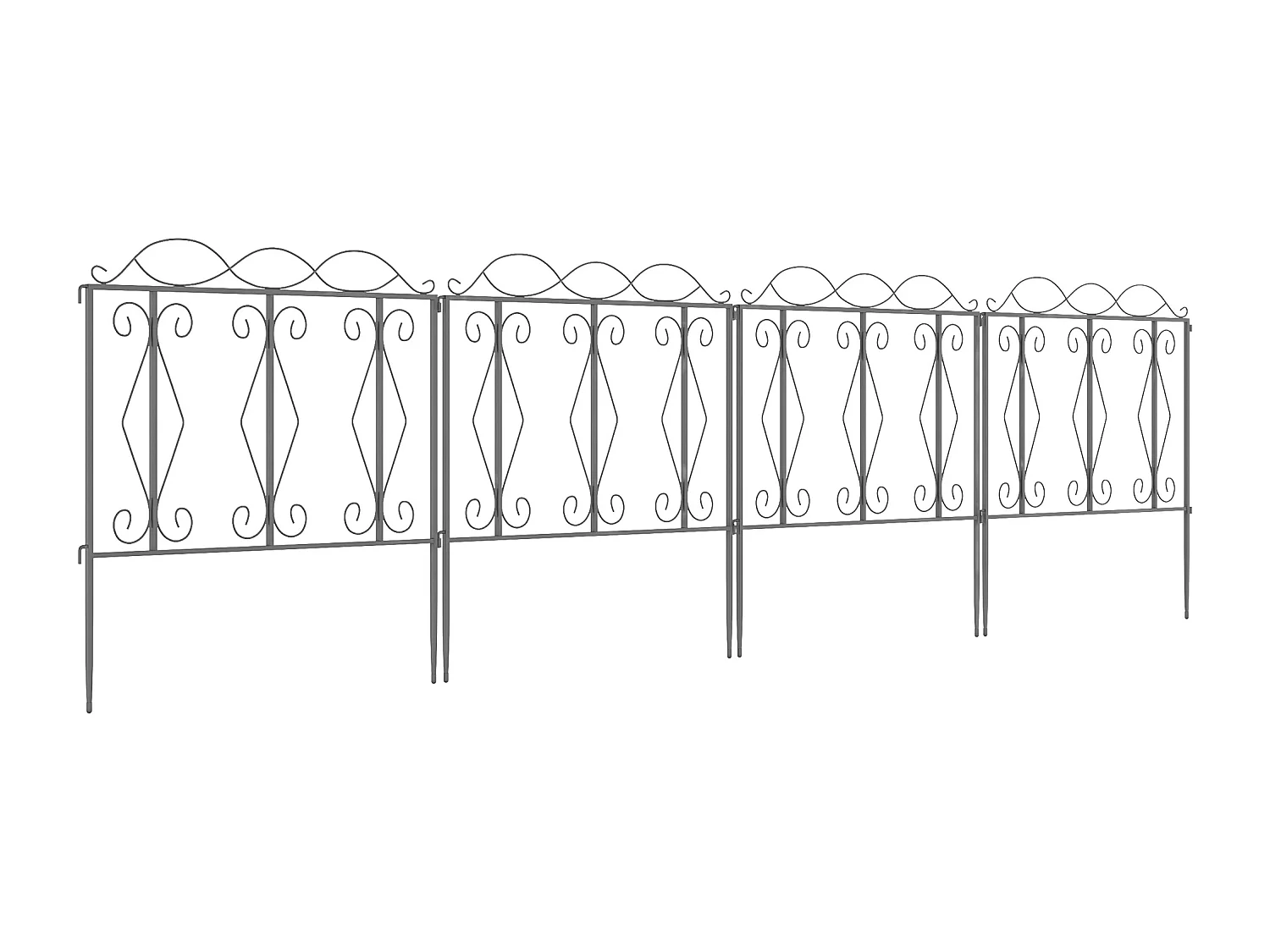 Lot de 4 clôtures de jardin décoratives en métal avec ornements - dim. totales 252L x 62H cm - noir