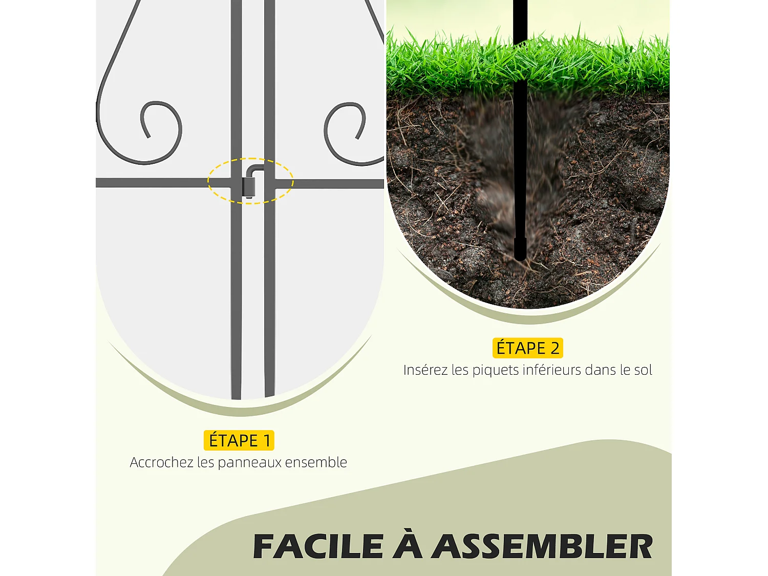 Lot de 4 clôtures de jardin décoratives en métal avec ornements - dim. totales 252L x 62H cm - noir