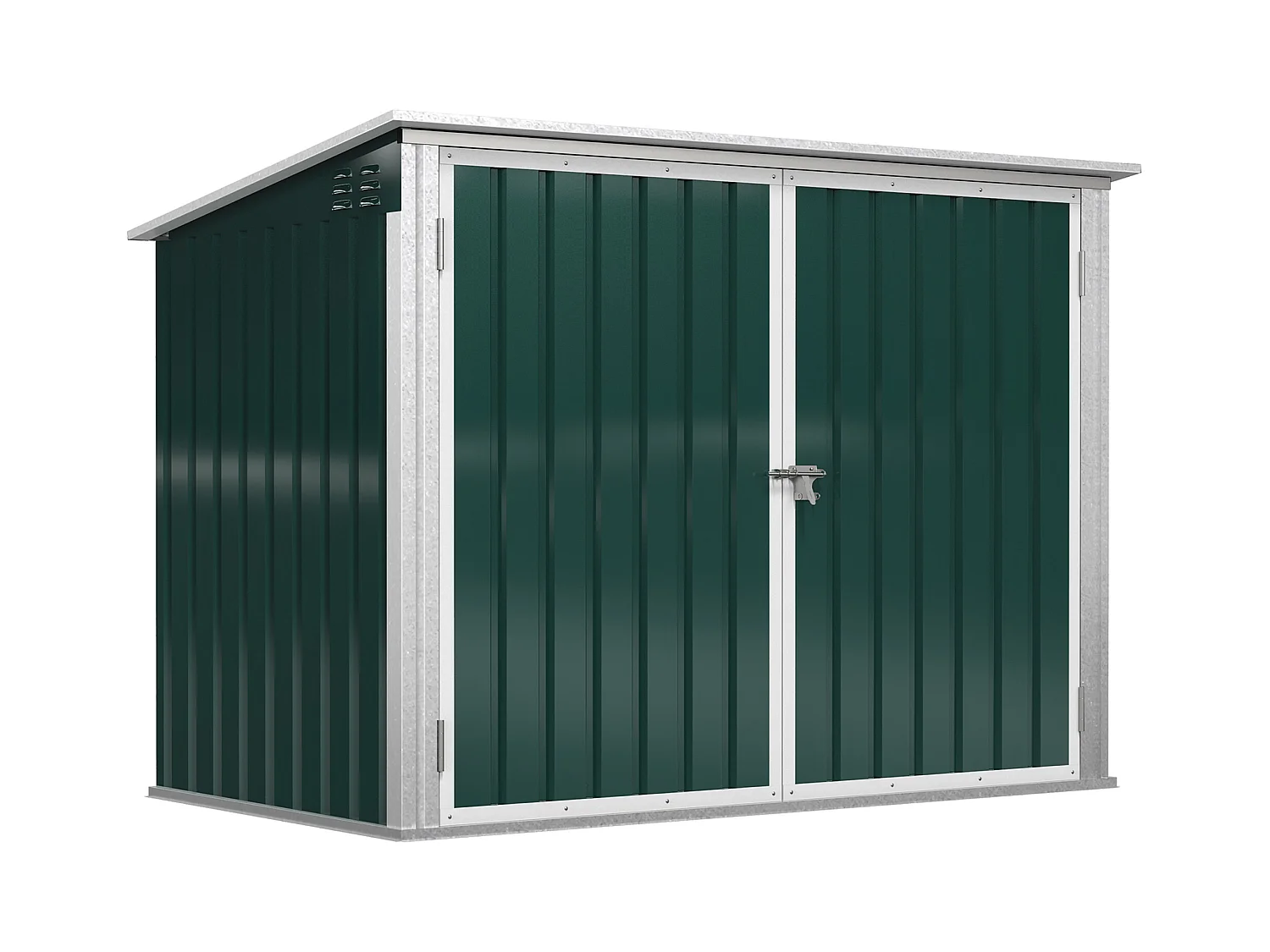 Abri de poubelle jardin - cache poubelle - 2 portes verrouillables, toit ouvrant - tôle d'acier blanc vert