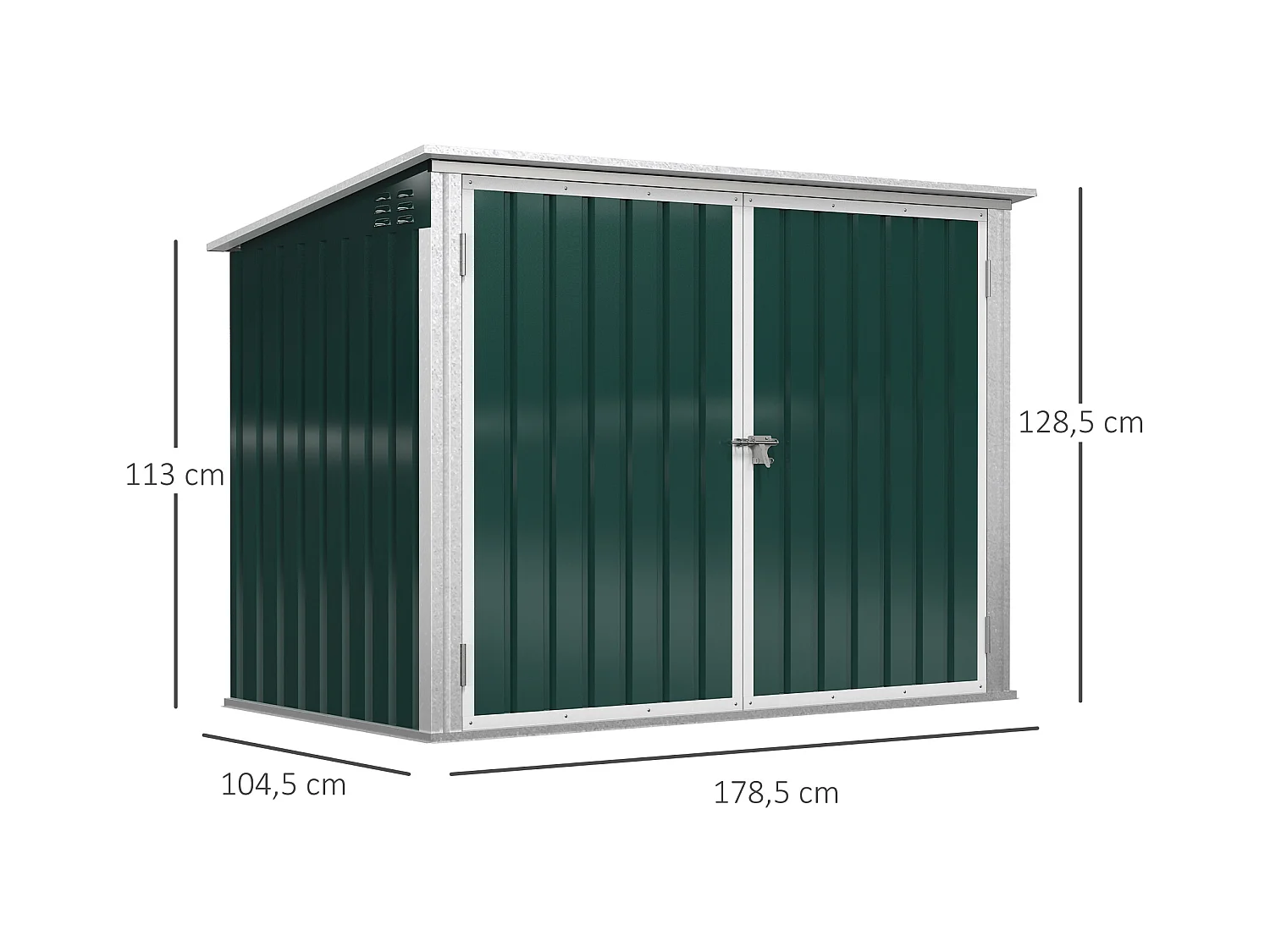Abri de poubelle jardin - cache poubelle - 2 portes verrouillables, toit ouvrant - tôle d'acier blanc vert