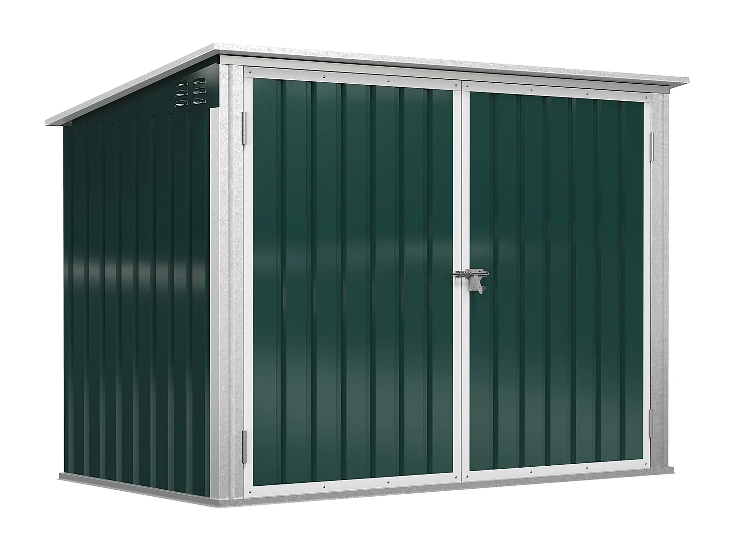 Abri de poubelle jardin - cache poubelle - 2 portes verrouillables, toit ouvrant - tôle d'acier blanc vert