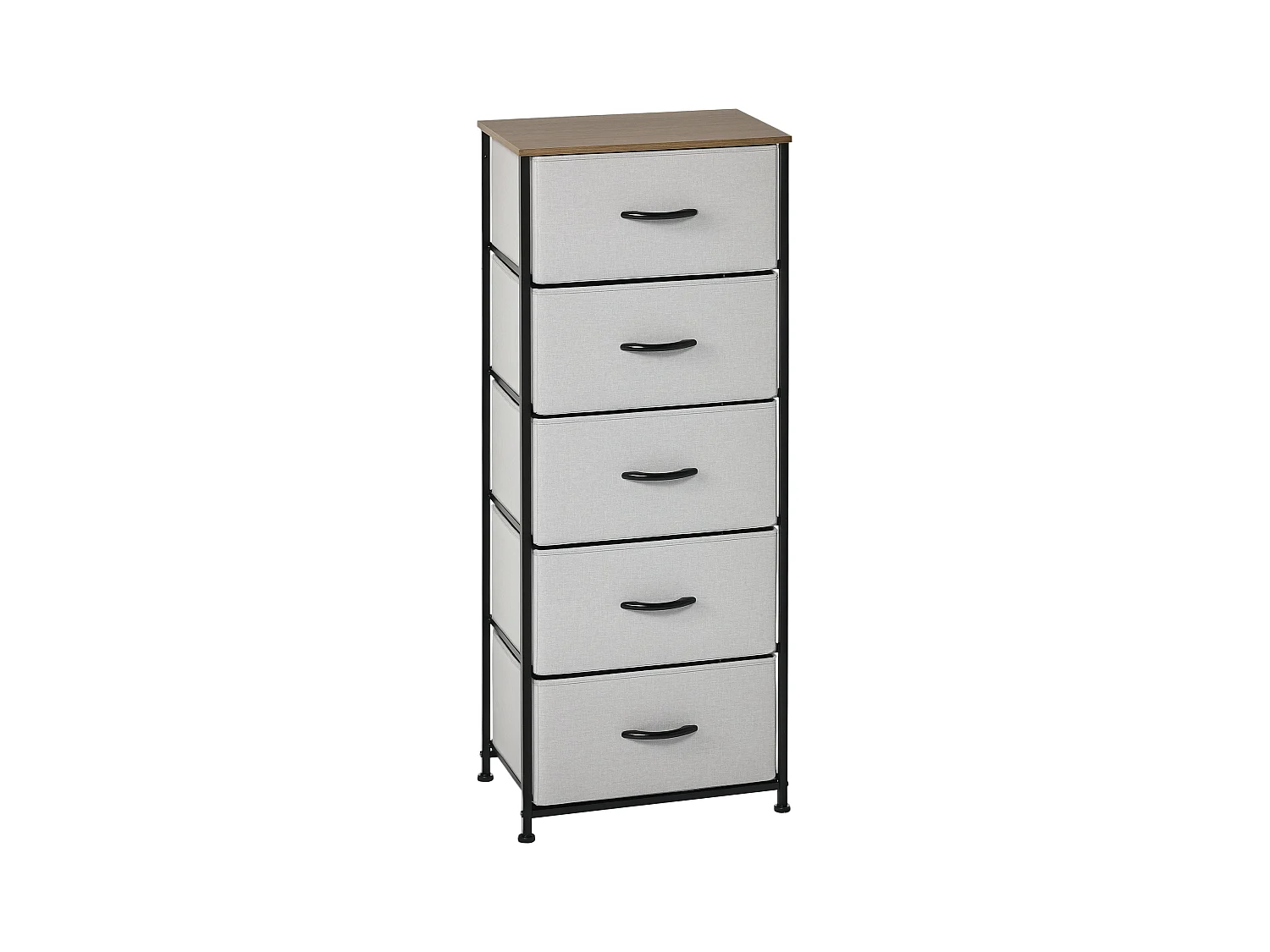 Chiffonnier rangement 5 tiroirs - dim. 45L x 30l x 116H cm - structure acier noir tissu pliant gris