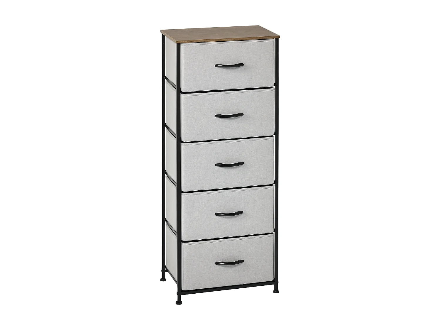 Chiffonnier rangement 5 tiroirs - dim. 45L x 30l x 116H cm - structure acier noir tissu pliant gris