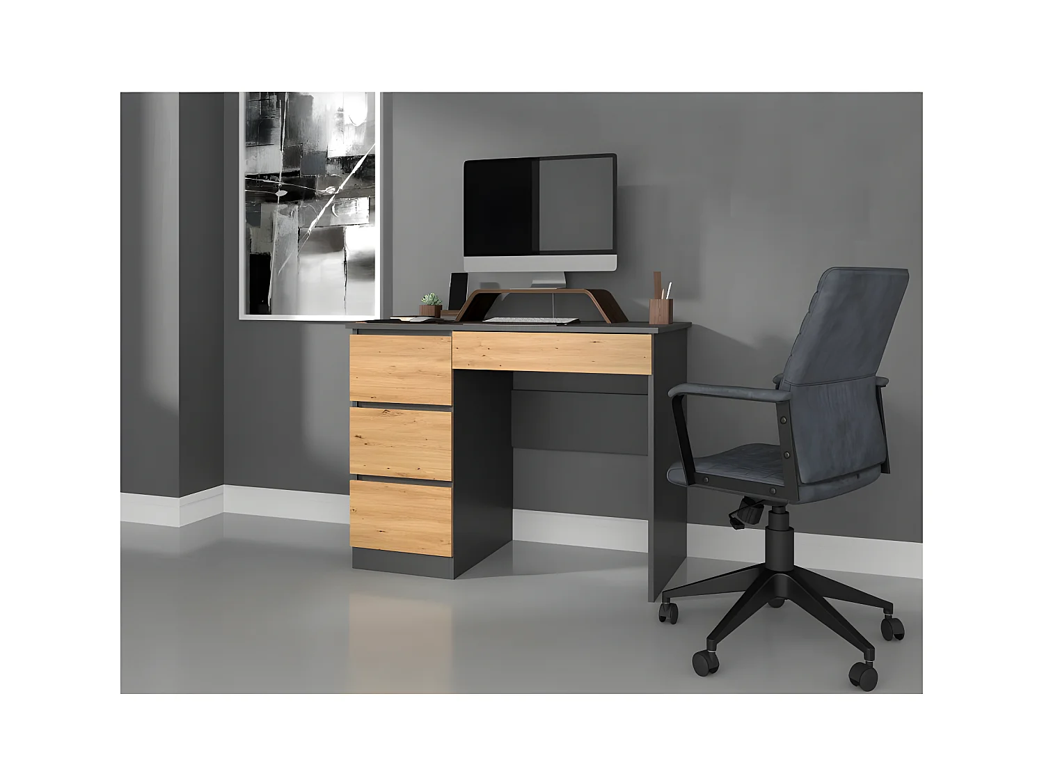 MESO - Escritorio recto oficina/dormitorio estilo moderno - 98x51x76 cm - 4 cajones