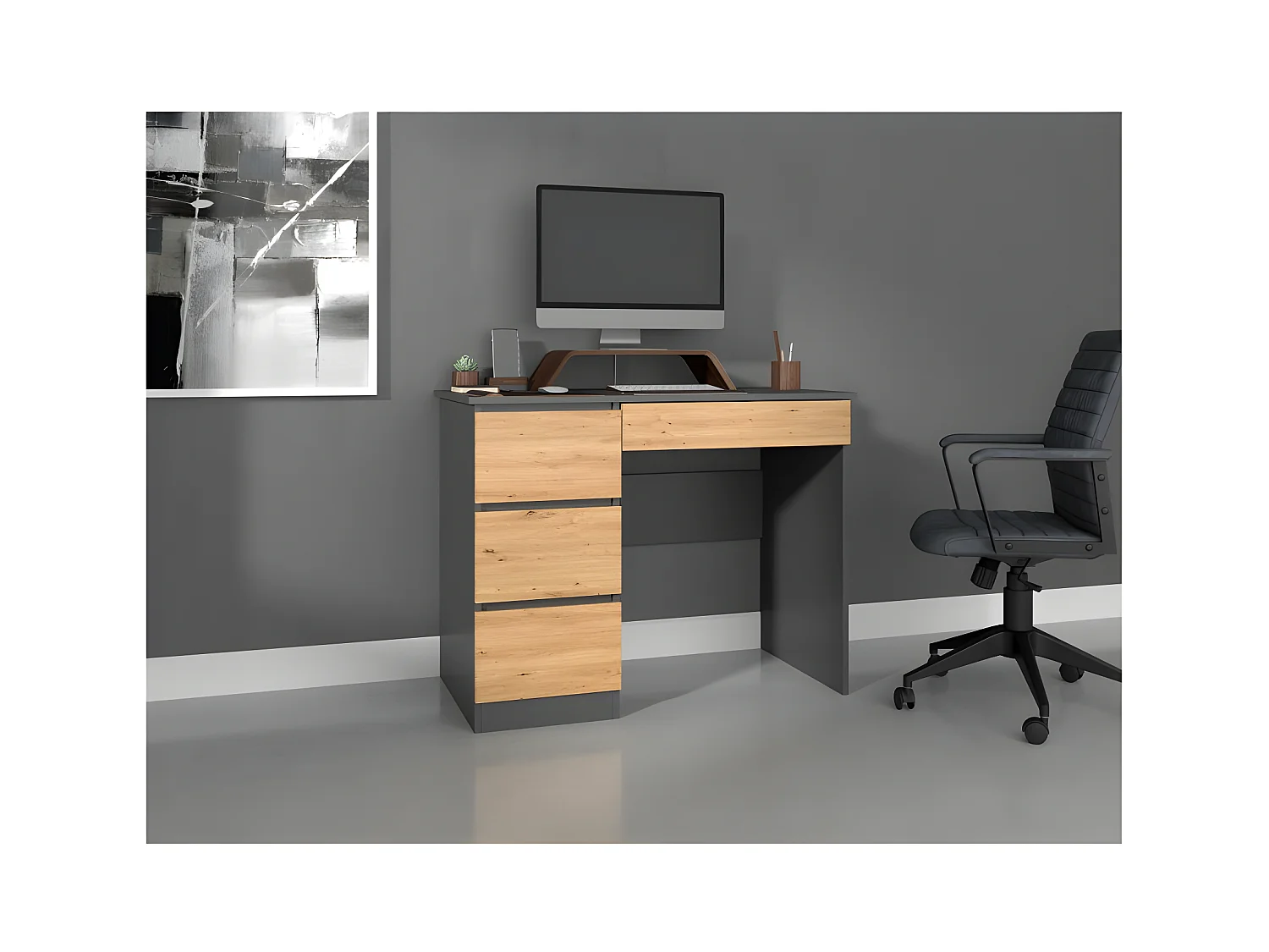 MESO - Escritorio recto oficina/dormitorio estilo moderno - 98x51x76 cm - 4 cajones