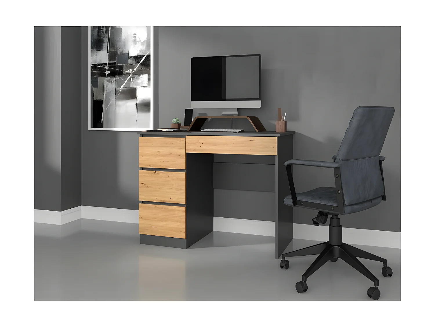 MESO - Escritorio recto oficina/dormitorio estilo moderno - 98x51x76 cm - 4 cajones