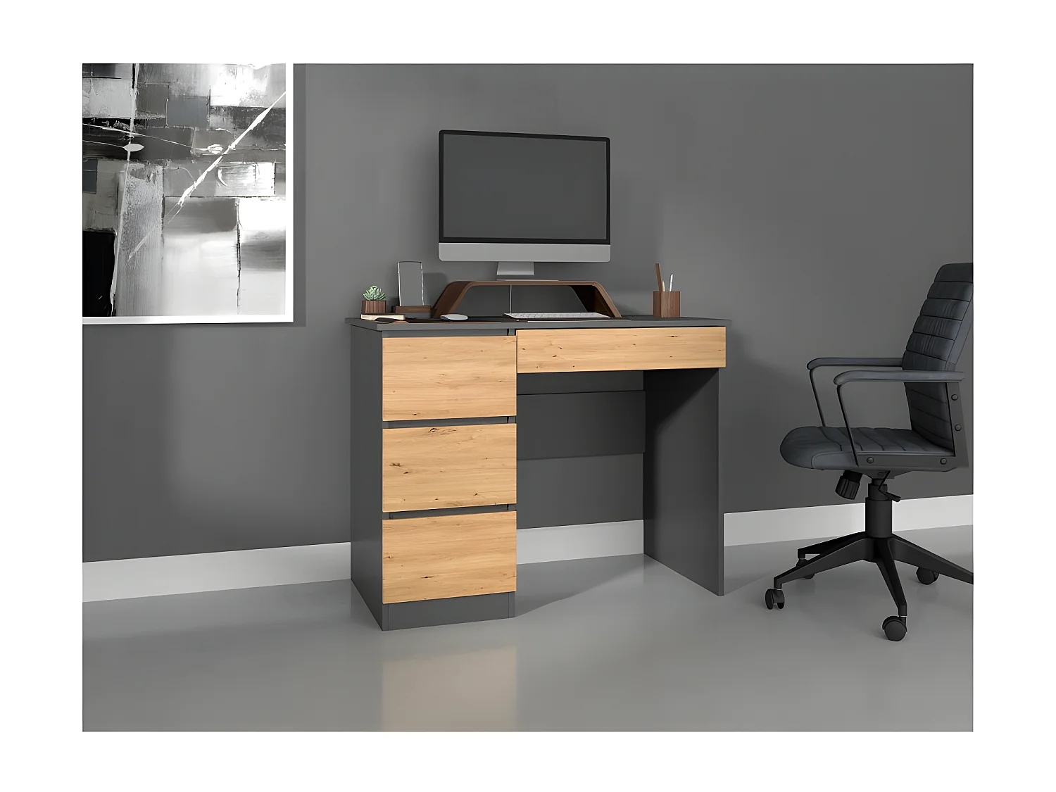 MESO - Escritorio recto oficina/dormitorio estilo moderno - 98x51x76 cm - 4 cajones