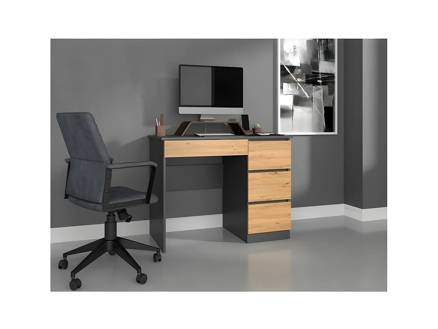 MESO - Escritorio recto de oficina/dormitorio estilo moderno - 98x51x76 cm - 4 cajones