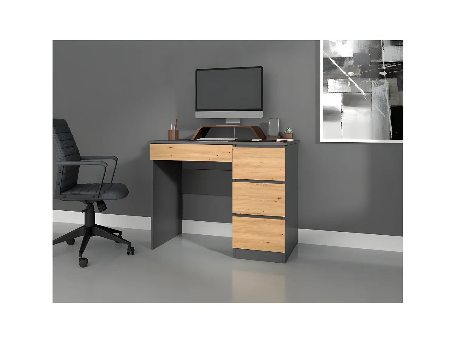 MESO - Escritorio recto de oficina/dormitorio estilo moderno - 98x51x76 cm - 4 cajones