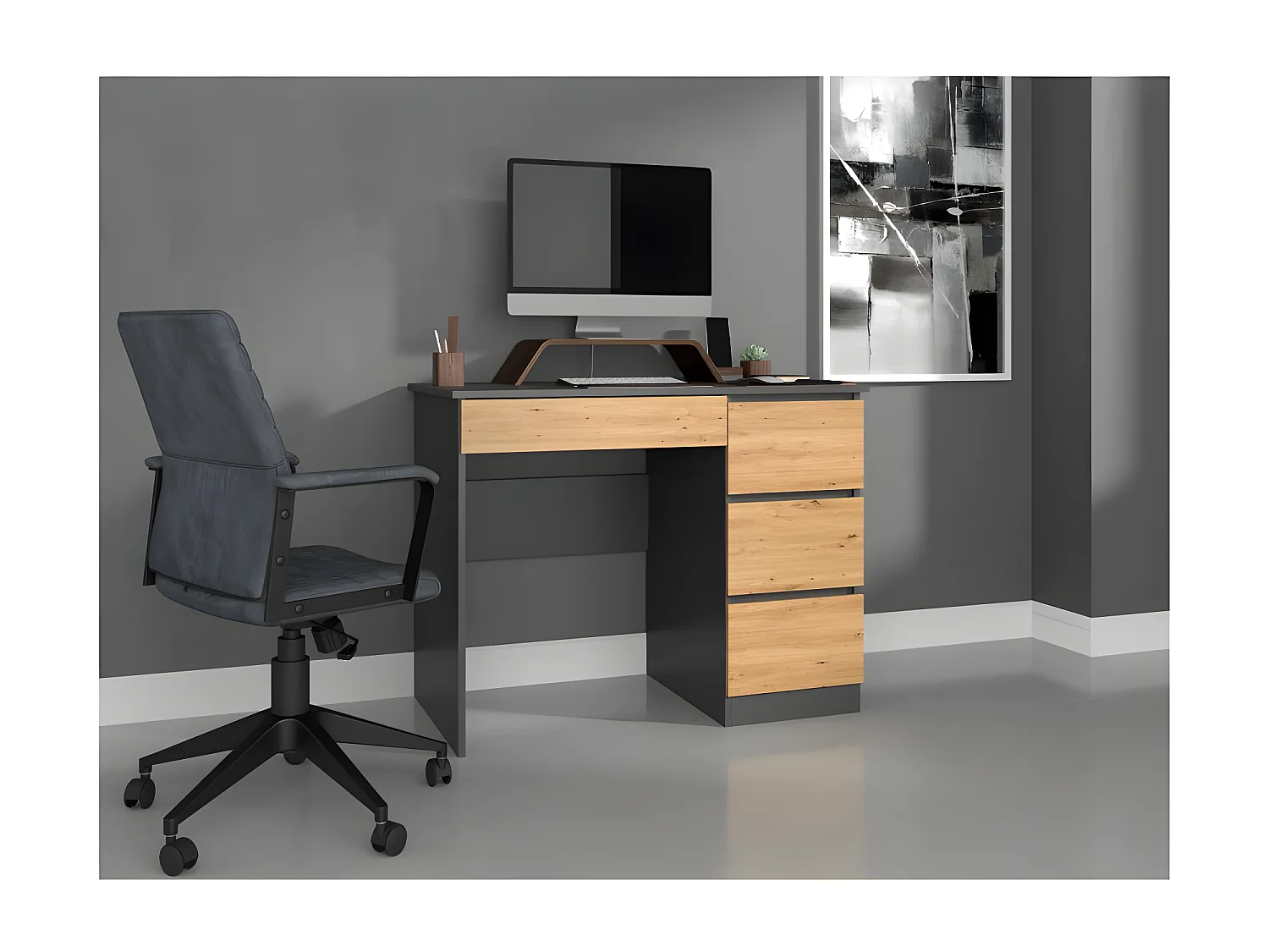 MESO - Escritorio recto de oficina/dormitorio estilo moderno - 98x51x76 cm - 4 cajones