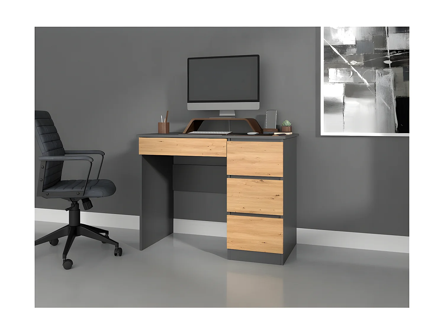 MESO - Escritorio recto de oficina/dormitorio estilo moderno - 98x51x76 cm - 4 cajones