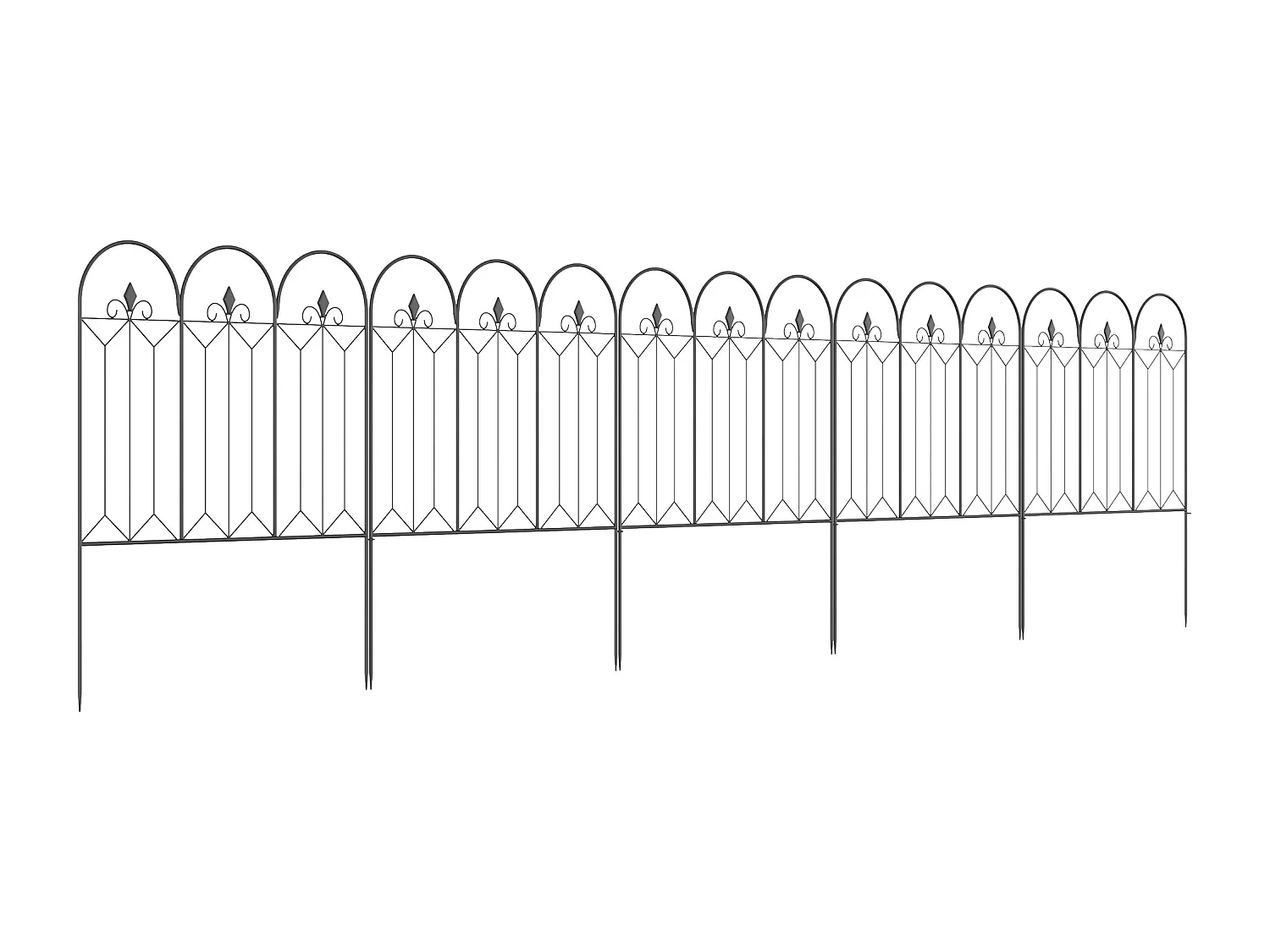 Lot de 5 clôtures de jardin décoratives en métal avec ornements - dim. totales 305L x 79,5H cm - noir