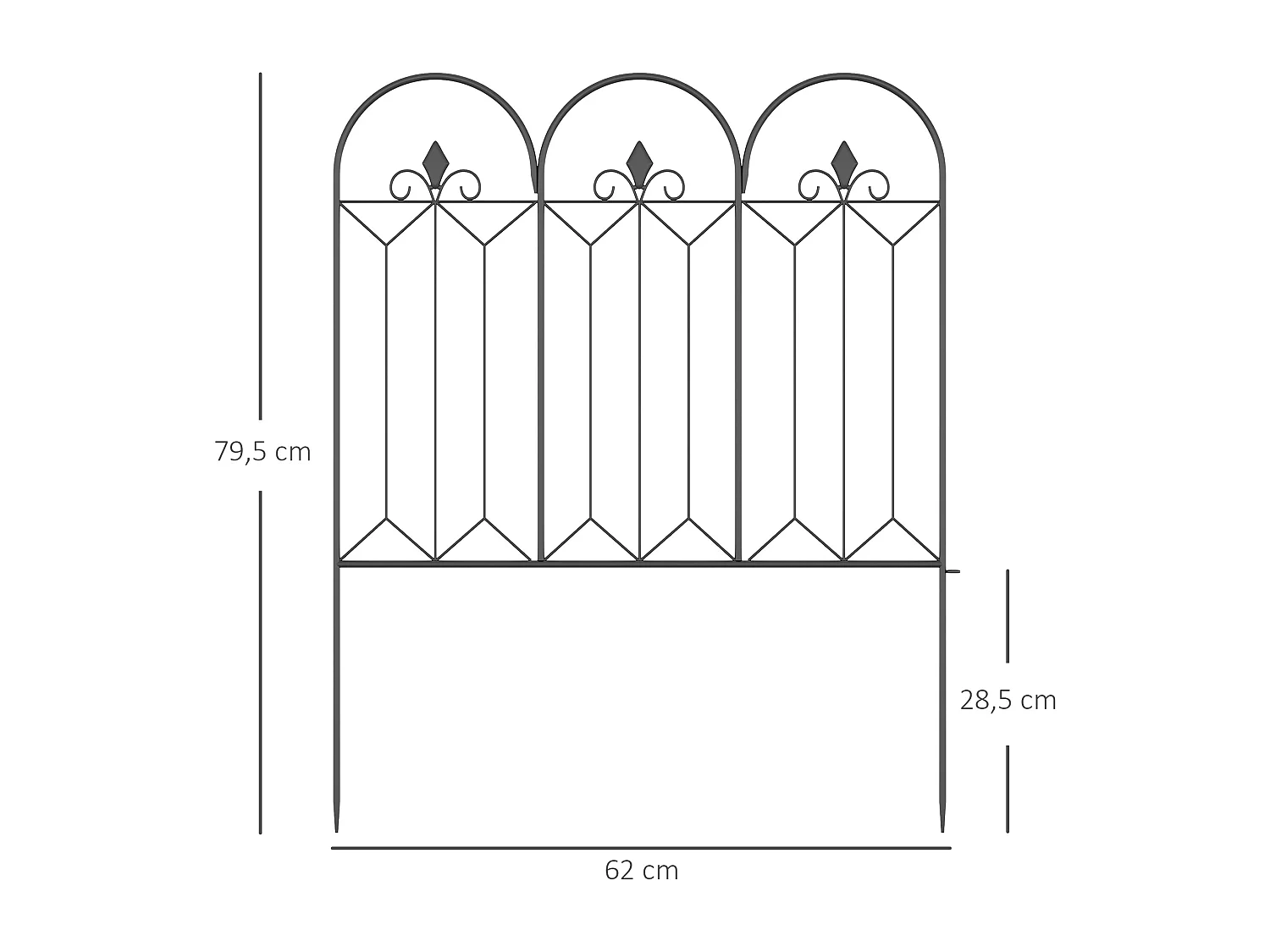 Lot de 5 clôtures de jardin décoratives en métal avec ornements - dim. totales 305L x 79,5H cm - noir