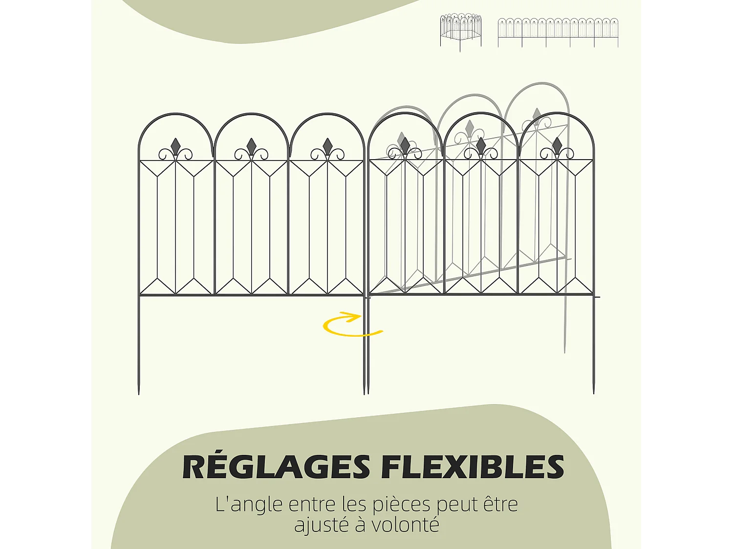 Lot de 5 clôtures de jardin décoratives en métal avec ornements - dim. totales 305L x 79,5H cm - noir