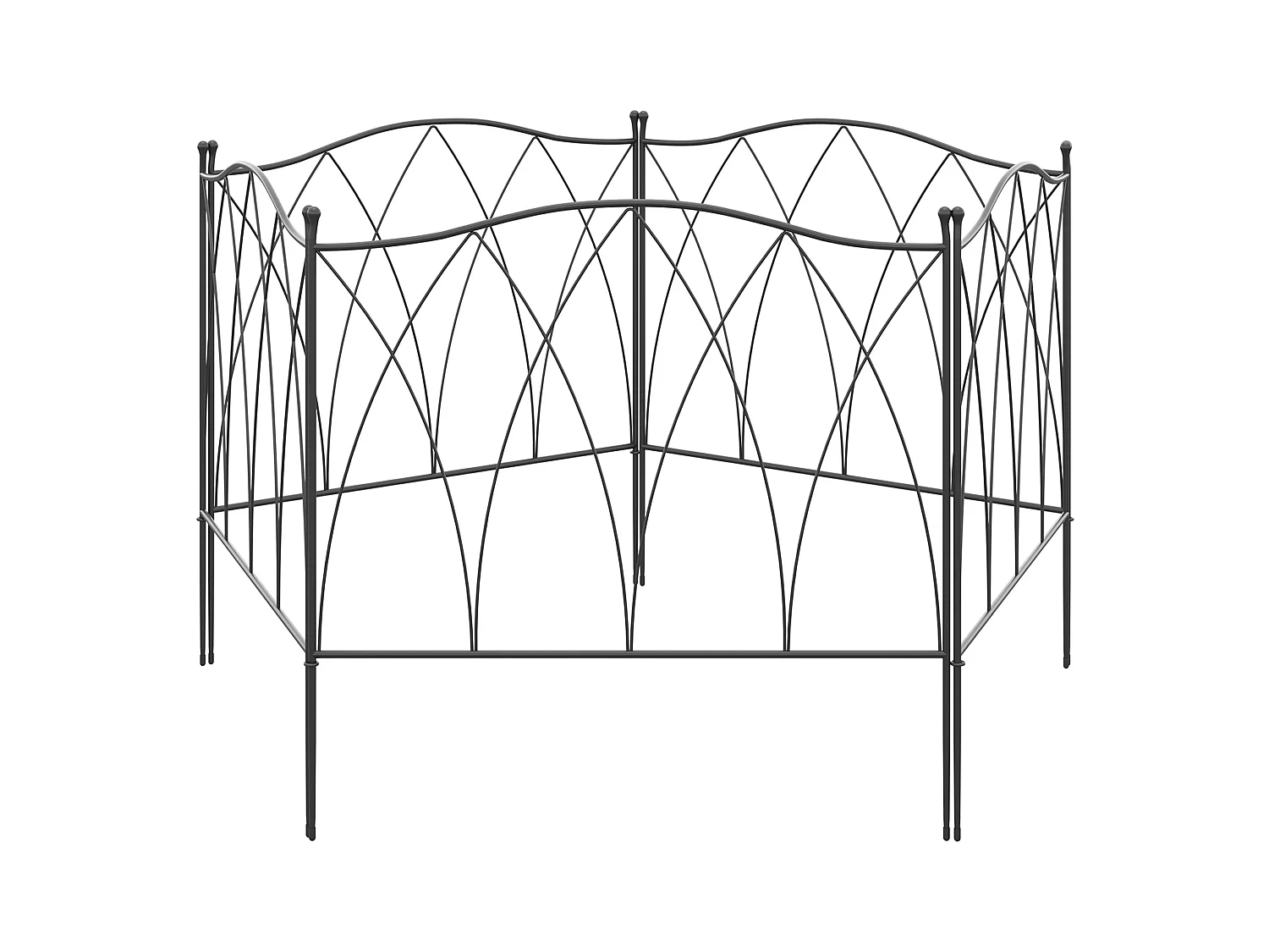 Lot de 5 clôtures de jardin décoratives en métal avec ornements - dim. totales 305L x 62H cm - noir