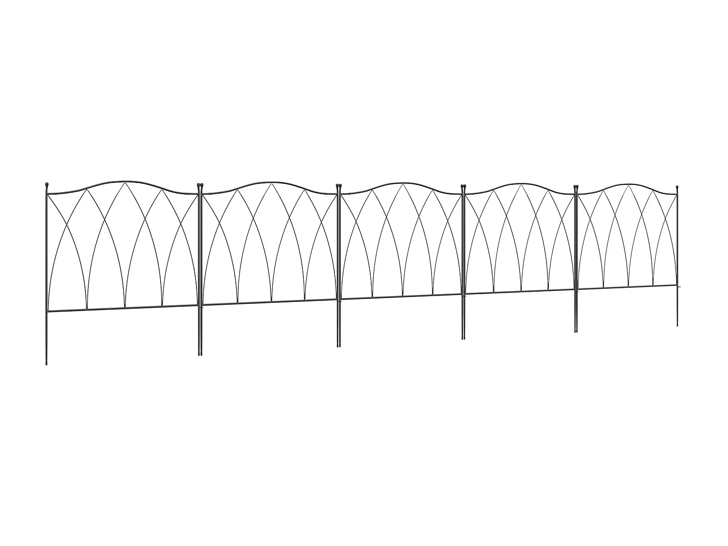 Lot de 5 clôtures de jardin décoratives en métal avec ornements - dim. totales 305L x 62H cm - noir