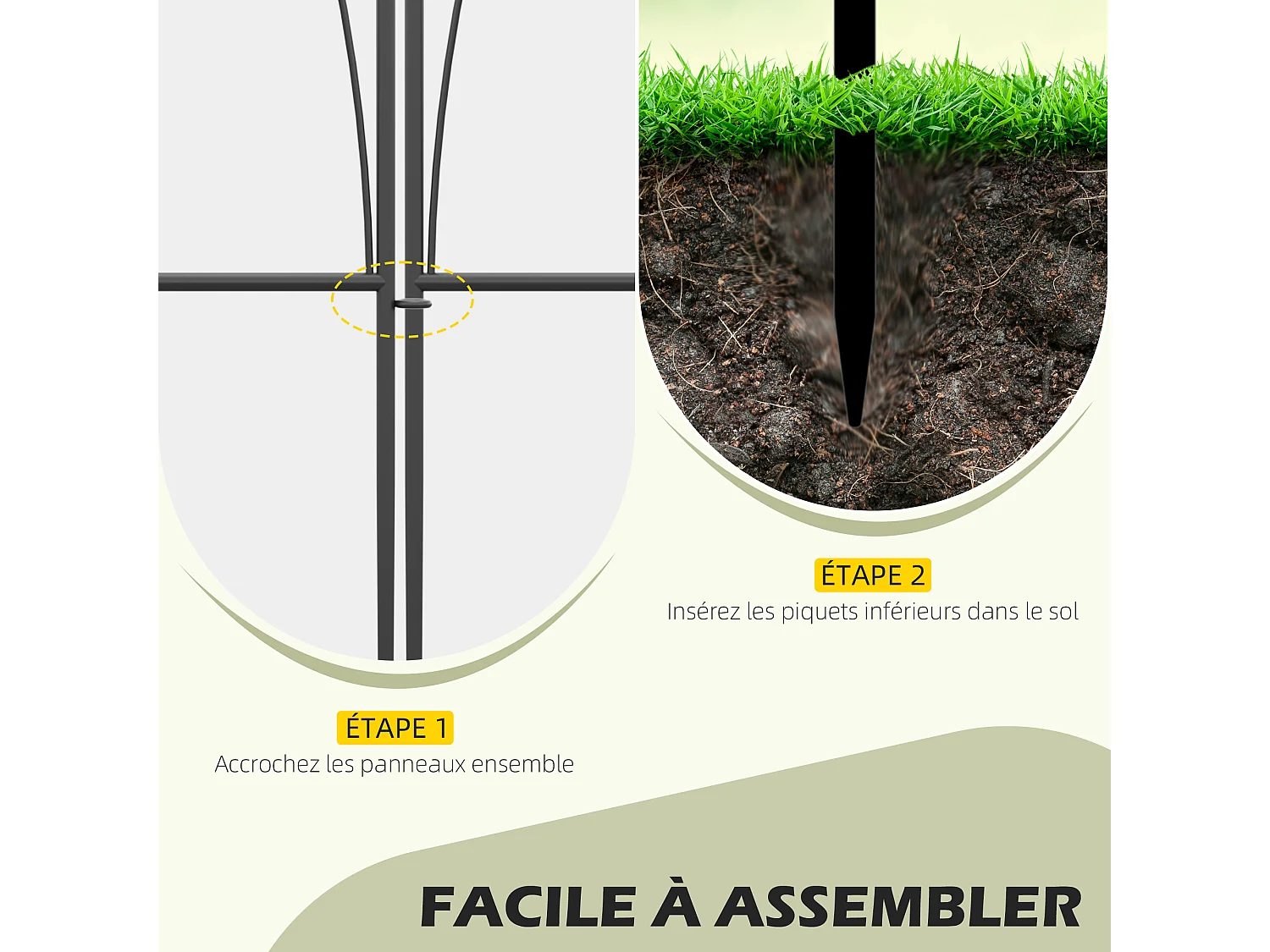 Lot de 5 clôtures de jardin décoratives en métal avec ornements - dim. totales 305L x 62H cm - noir