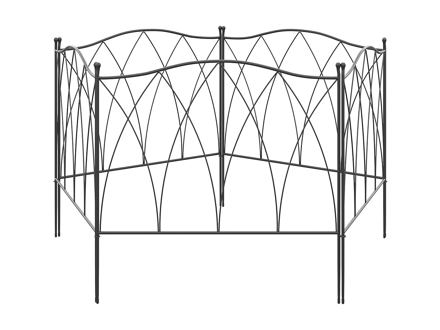 Lot de 5 clôtures de jardin décoratives en métal avec ornements - dim. totales 305L x 62H cm - noir