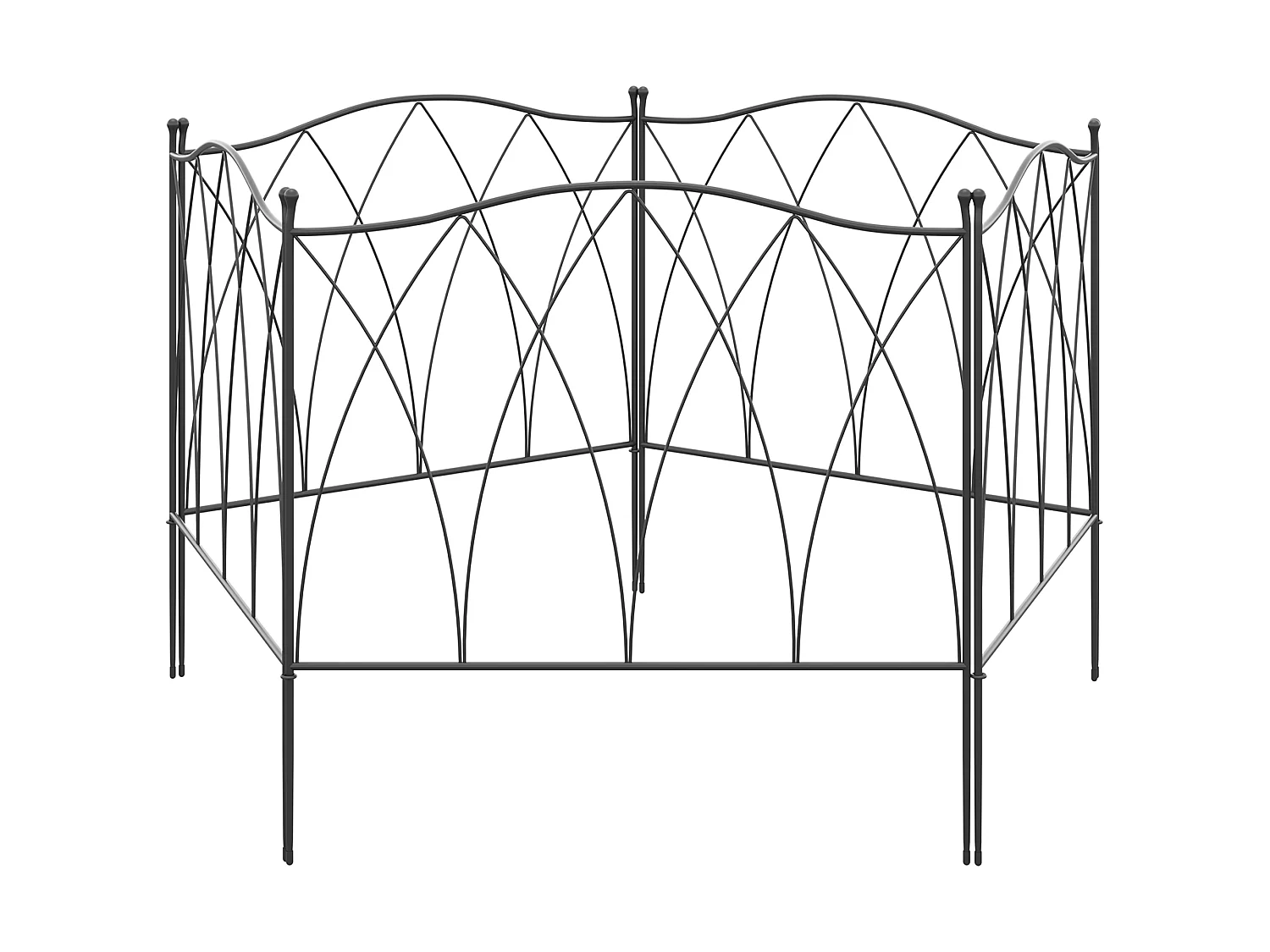 Lot de 5 clôtures de jardin décoratives en métal avec ornements - dim. totales 305L x 62H cm - noir