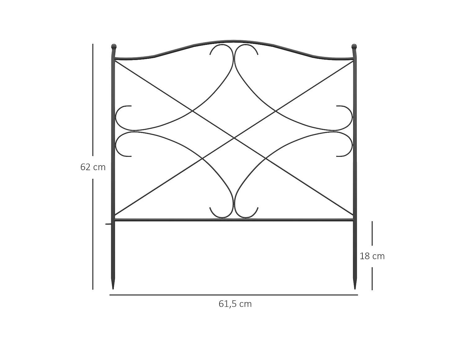 Lot de 5 clôtures de jardin décoratives en métal avec ornements - dim. totales 305L x 62H cm - noir