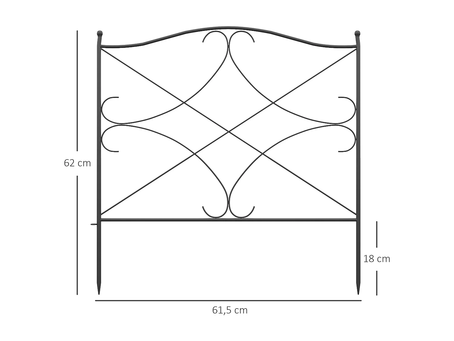 Lot de 5 clôtures de jardin décoratives en métal avec ornements - dim. totales 305L x 62H cm - noir