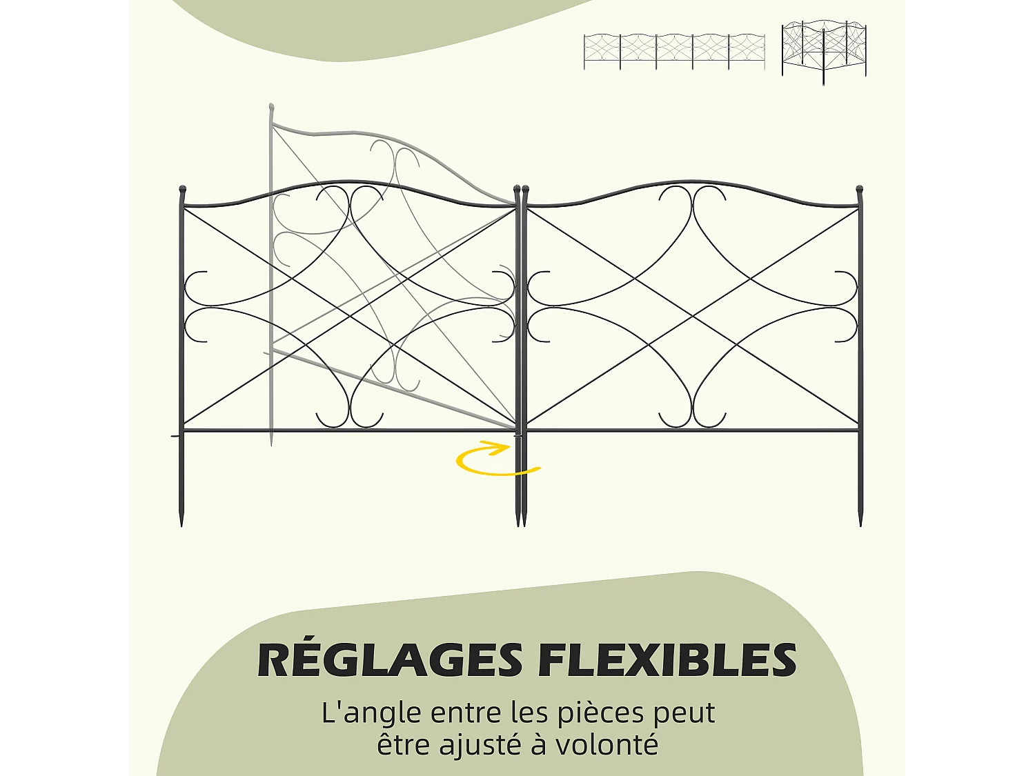 Lot de 5 clôtures de jardin décoratives en métal avec ornements - dim. totales 305L x 62H cm - noir