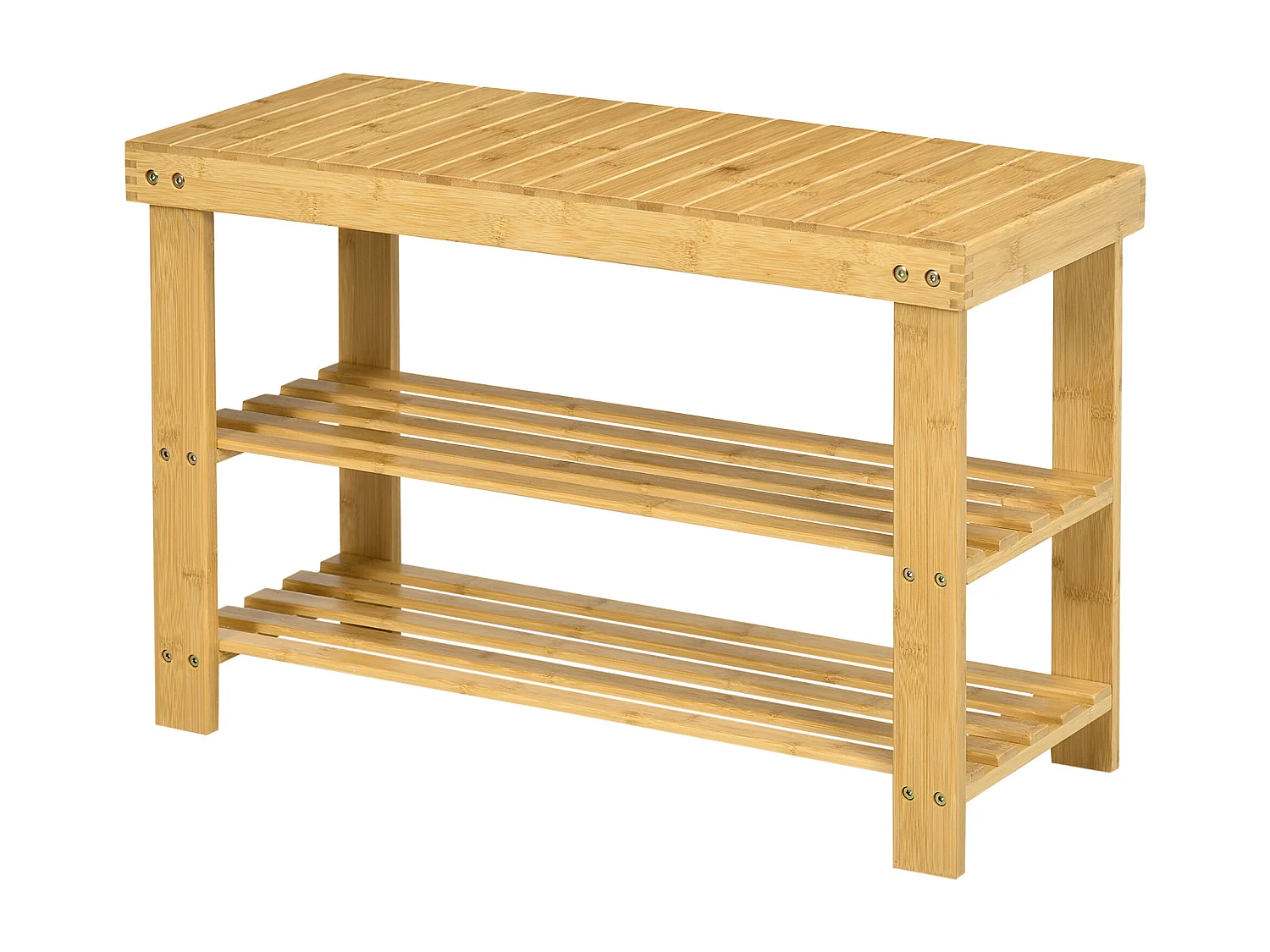 Banc à chaussures 2 étagères dim. 70L x 28l x 45H cm bois bambou verni