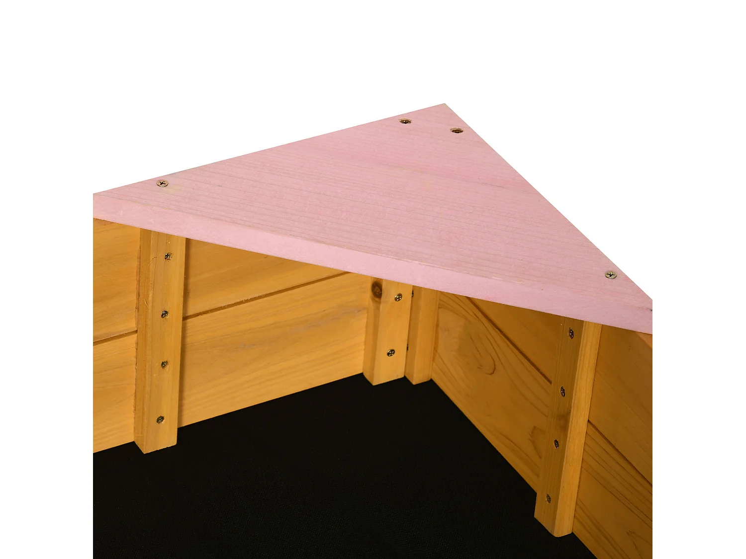 Bac à sable carré en bois pour enfants 4 assises en coin et film protection 109 x 109 x 19,8 cm bois naturel