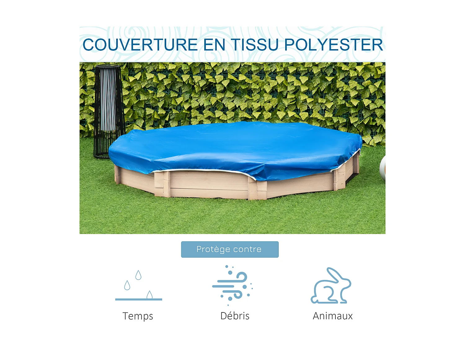 Bac à sable bois octogonal dim. 139,5L x 139,5l x 21,5H cm - 4 bancs - bâche de couverture, non tissé de sol inclus - bois sapin