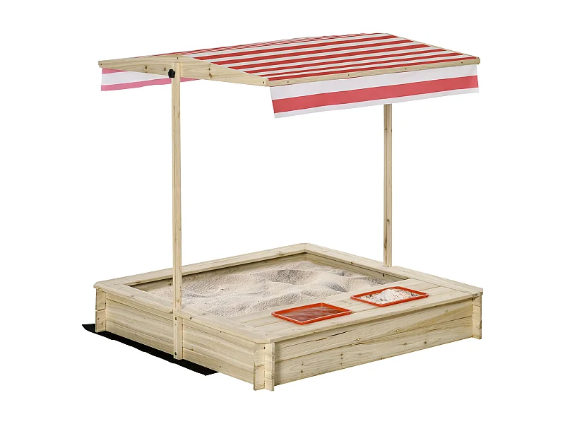 Bac à sable bois carré dim. 1,18L x 1,18l x 1,18H m - hauteur, inclinaison toit réglables, refermable - 2 bacs - bois sapin autoclave