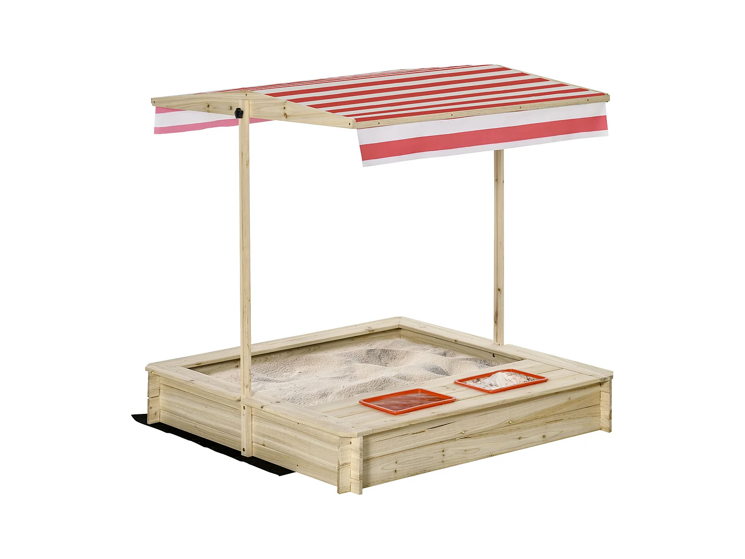 Bac à sable bois carré dim. 1,18L x 1,18l x 1,18H m - hauteur, inclinaison toit réglables, refermable - 2 bacs - bois sapin autoclave