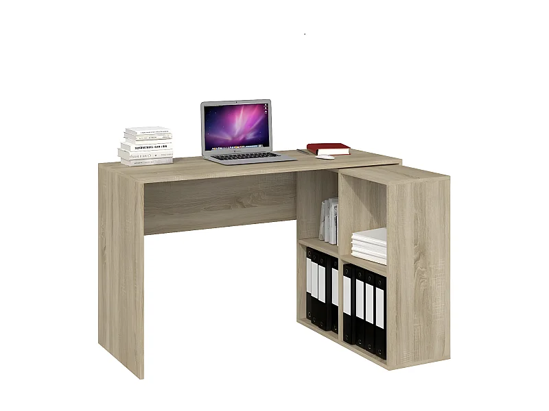 MALOX | Escritorio de ordenador de esquina 2 en 1 | Librería Mueble contenedor con 4 nichos | Mesa de ordenador multialmacenamiento