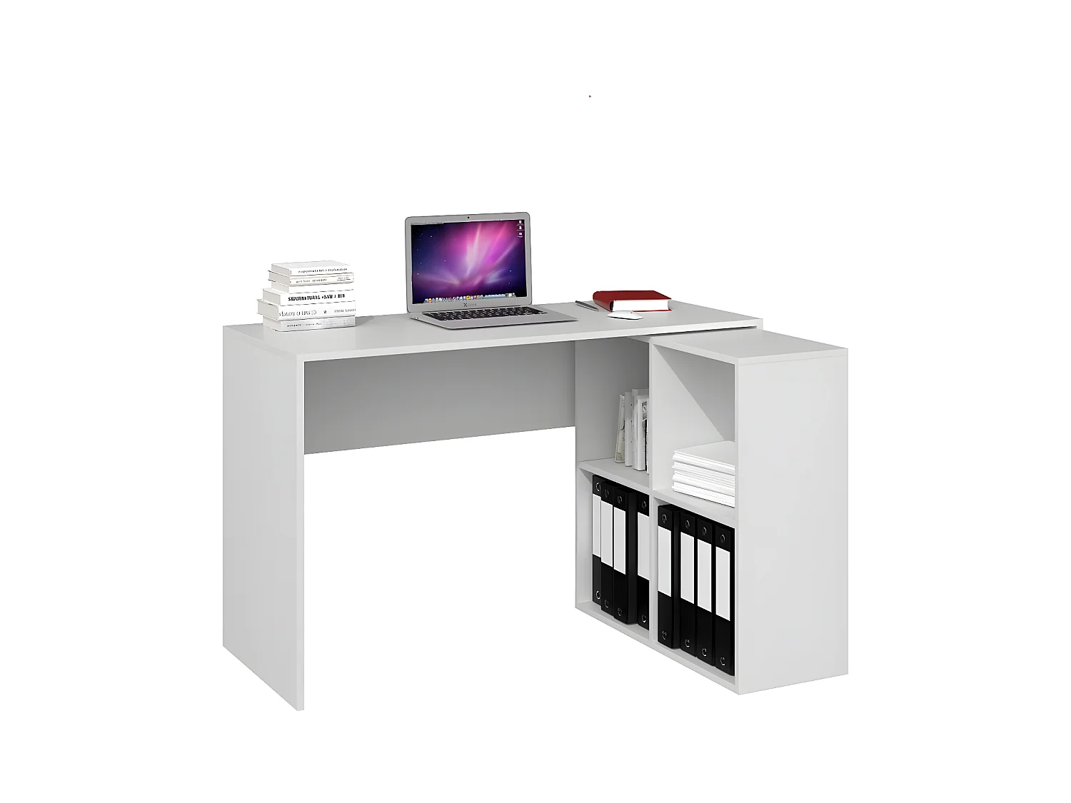 MALOX | Bureau informatique d'angle 2en1 | Bibliothèque Meuble de rangement 4 niches | Table ordinateur multi-rangements