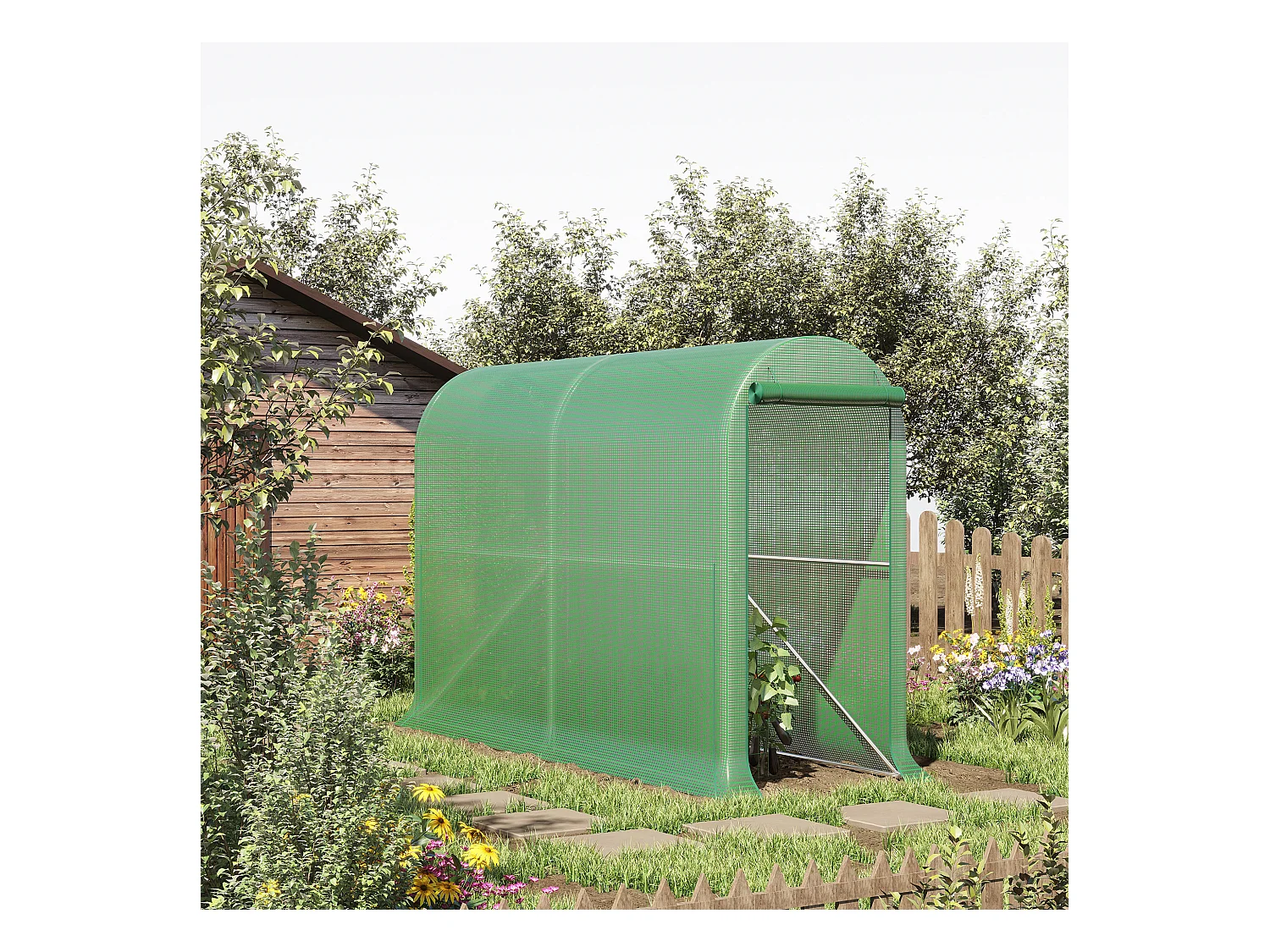 Serre de jardin serre à tomates dim. 3L x 1l x 2H m porte zippée déroulante 2 fenêtres latérales enroulables acier PE haute densité vert