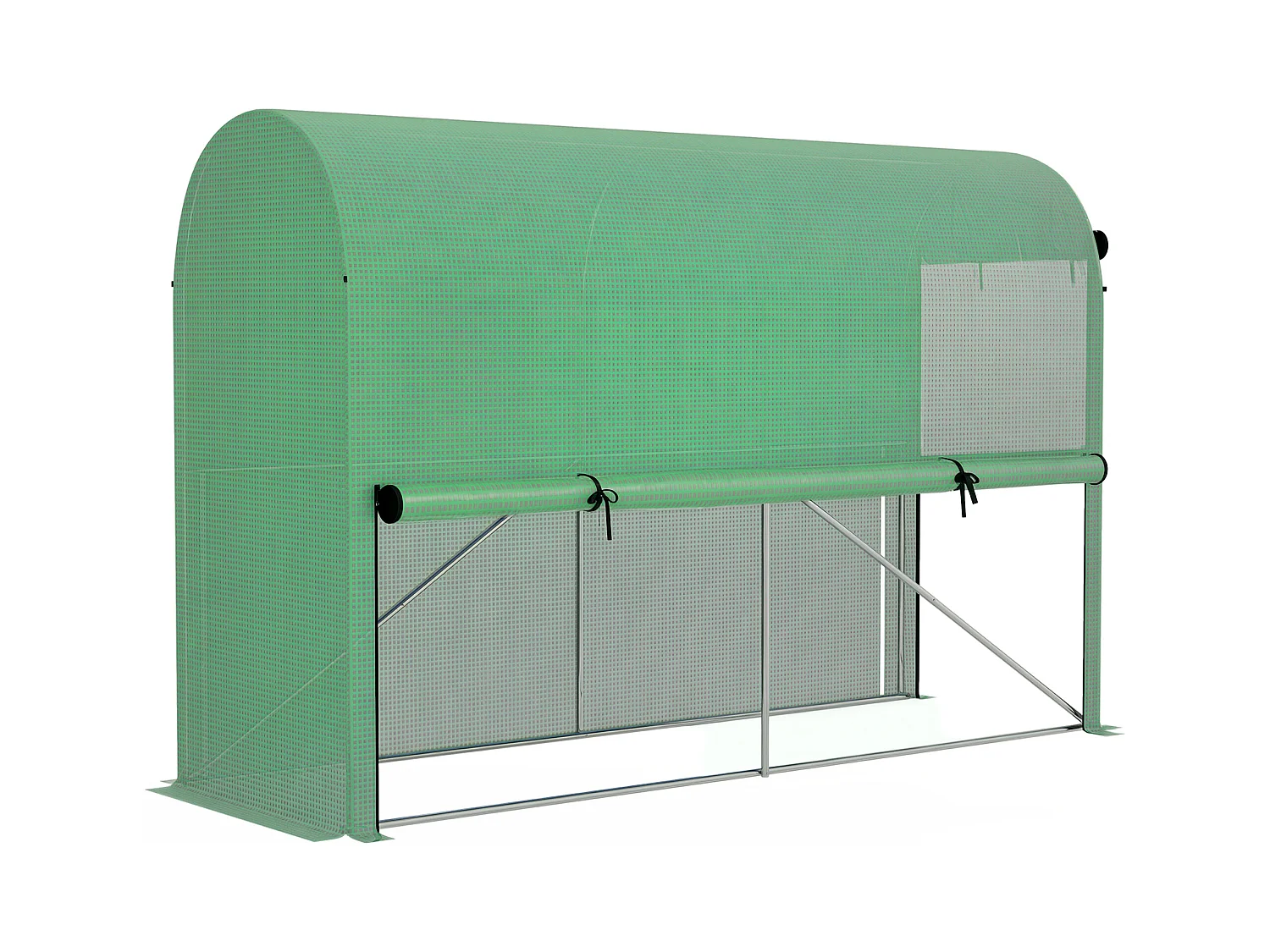 Serre de jardin serre à tomates dim. 3L x 1l x 2H m porte zippée déroulante 2 fenêtres latérales enroulables acier PE haute densité vert
