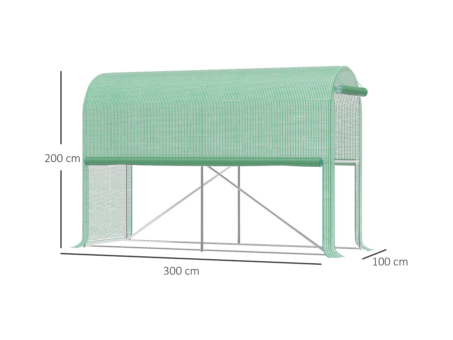 Serre de jardin serre à tomates dim. 3L x 1l x 2H m porte zippée déroulante 2 fenêtres latérales enroulables acier PE haute densité vert